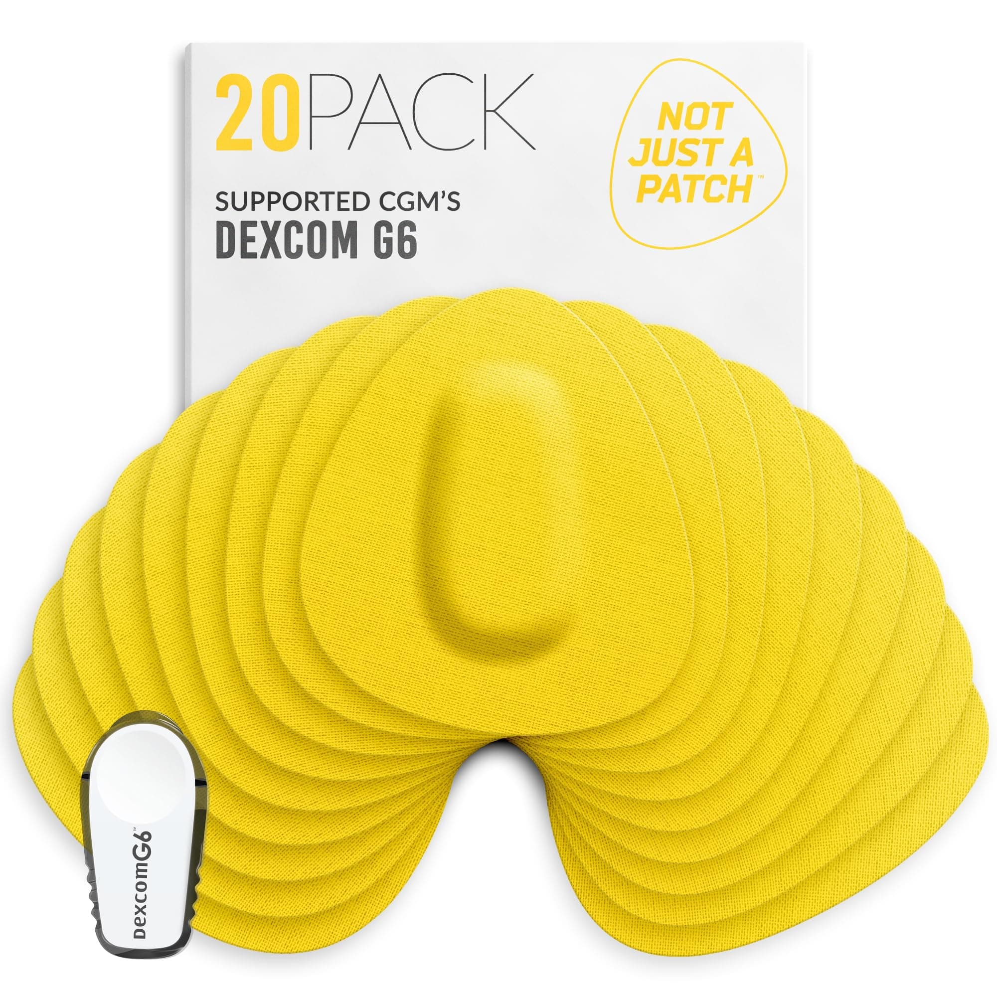 Not Just A Patch Dexcom G6 Adhesive Patches (20 Pack) - Dexcom G6 Stickers Adhesive Patches for Skin - Water Resistant Dexcom Overpatch G6 for Active Lifestyle 10-14 Days - Yellow