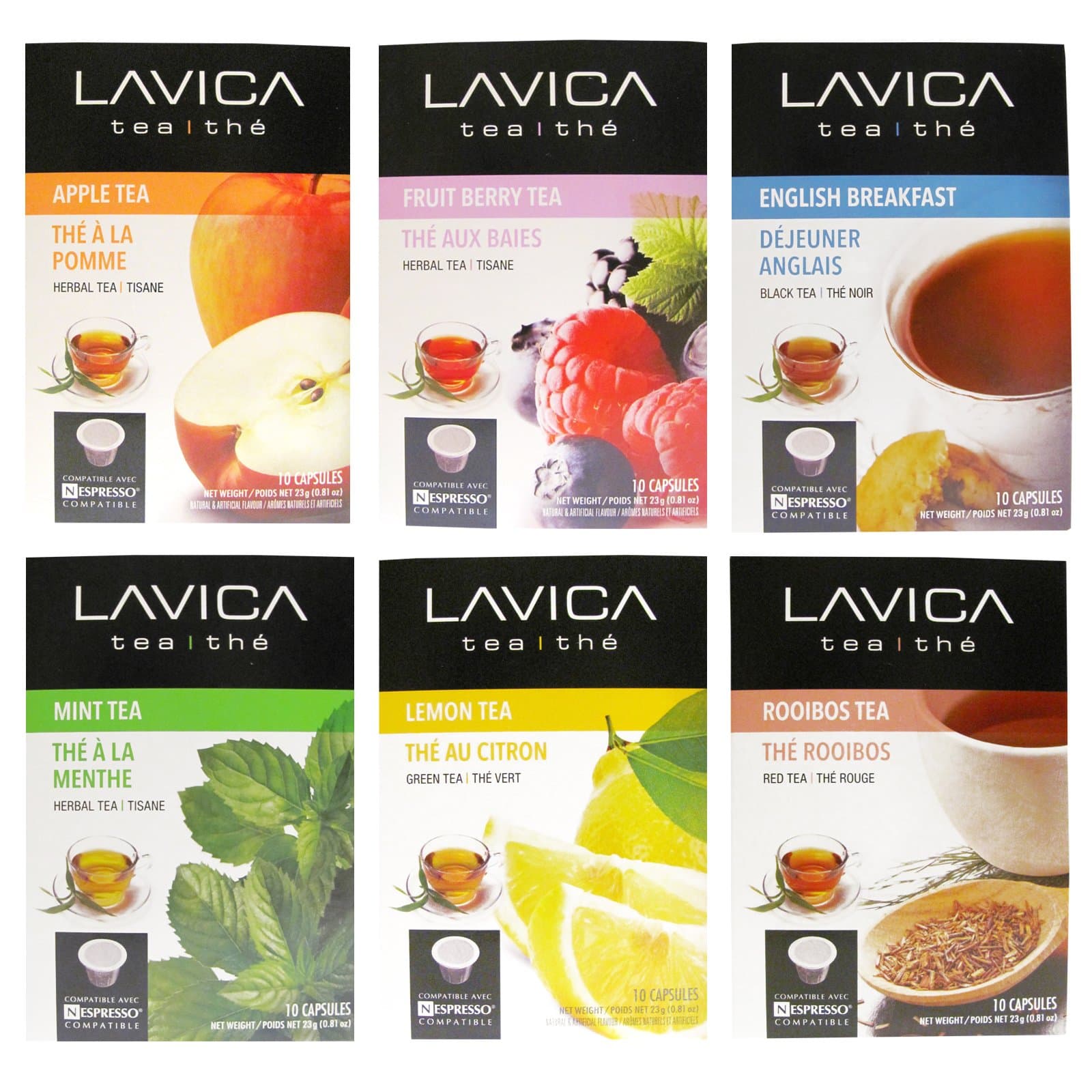60 Count Nespresso Compatible Assorted Lavica Espresso Single Serve Tea Capsules (Pods) Compatible with Nespresso Originalline Machines