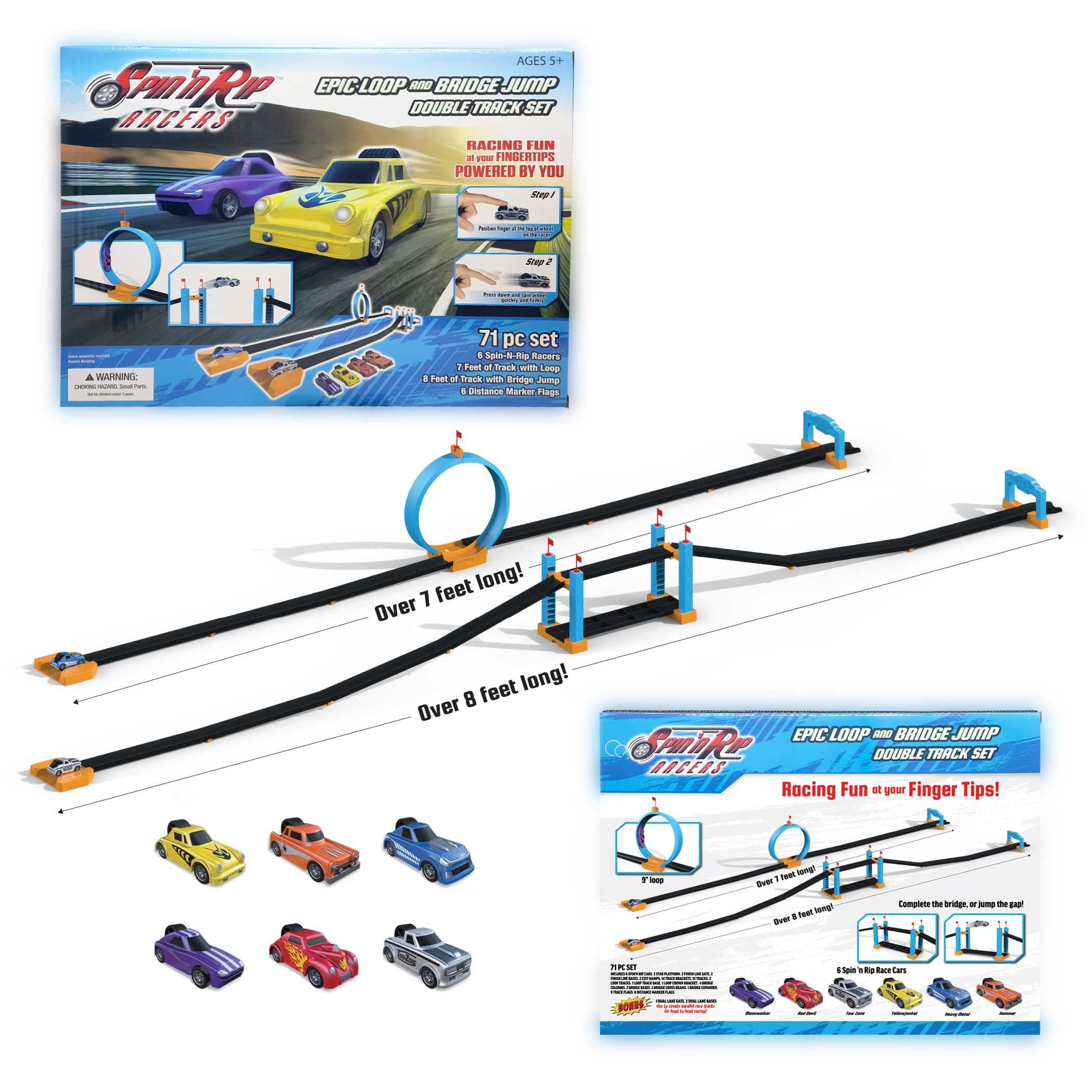 | Loop and Bridge Jump Mega Set | Fun Race Track for Toy Cars | Perform Cool Stunts and Race Head to Head | 6 Toy Cars Included