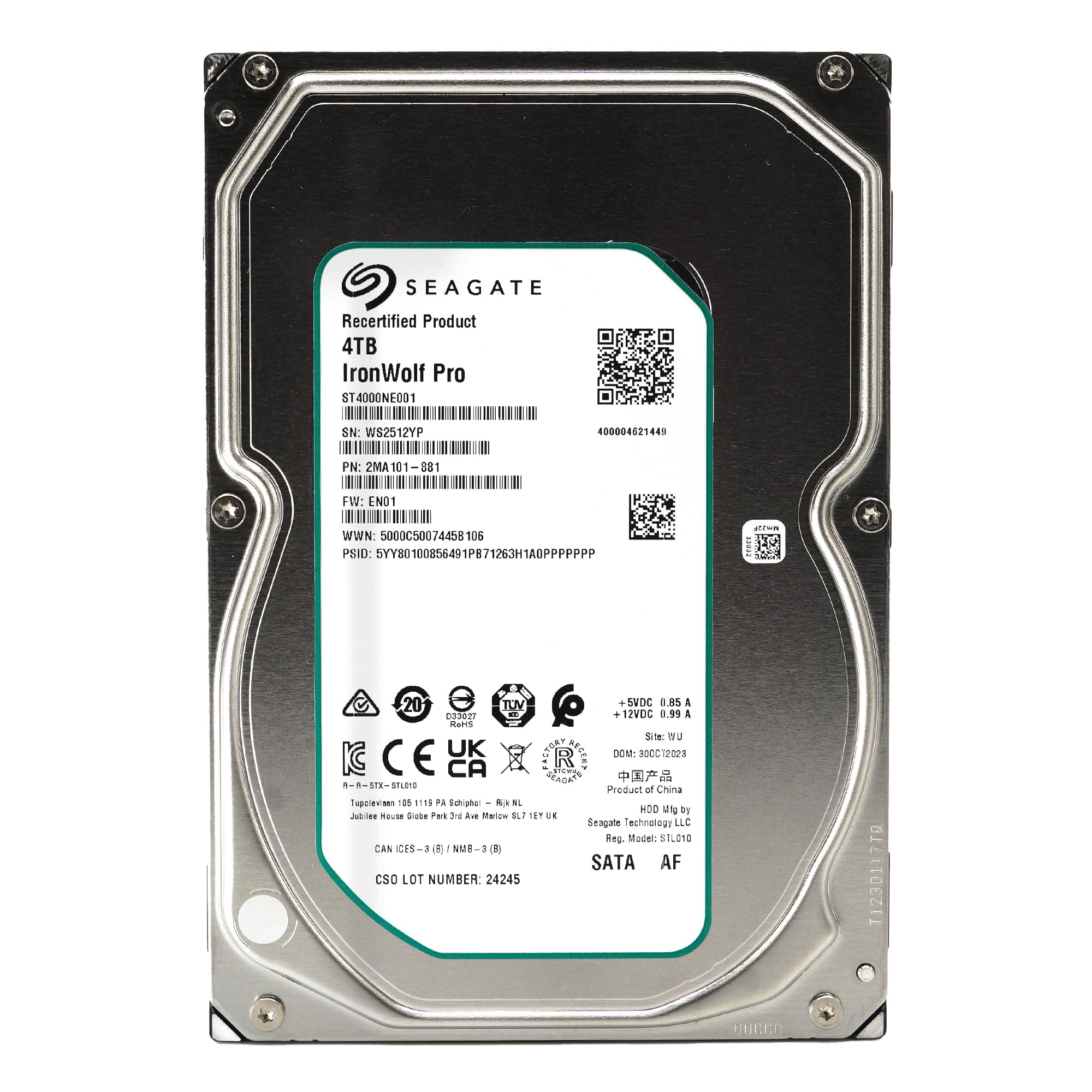 Seagate IronWolf Pro, 4TB, Internal Hard Drive, NAS, 3.5 Inch, SATA, 6GB/s, 7200 RPM, 128MB Cache, for RAID Network Attached Storage, 3 year Rescue Services, FFP (ST4000NEZ025)