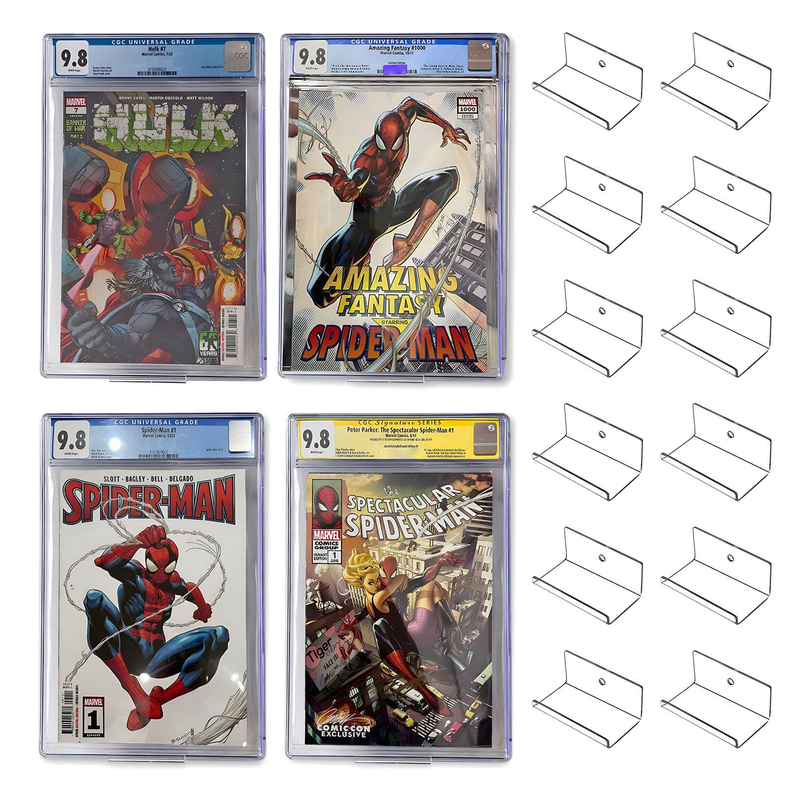 12pcs Clear Floating Comic Book Display Shelves, Comic Book Shelf Stand Wall Mount Showcase Display Case Holder