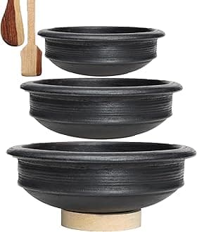 Balck Pottery Clay Pot for Cooking Combo 1, 2 & 3 Liter | Earthen Handi | Mud Kadai | Mittti Ke Barthan | Unglazed | Pre-Seasoned | Gas Stove Friendly