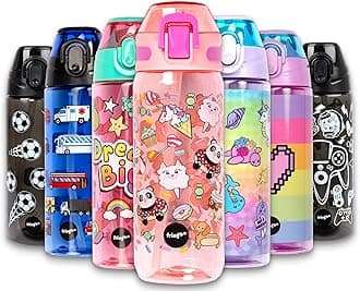 600ml Kids Water Bottle with Straw & Fliptop Lock - 100% Leakproof - BPA Free 600ml Kids Water Bottle for School - Animal Treats