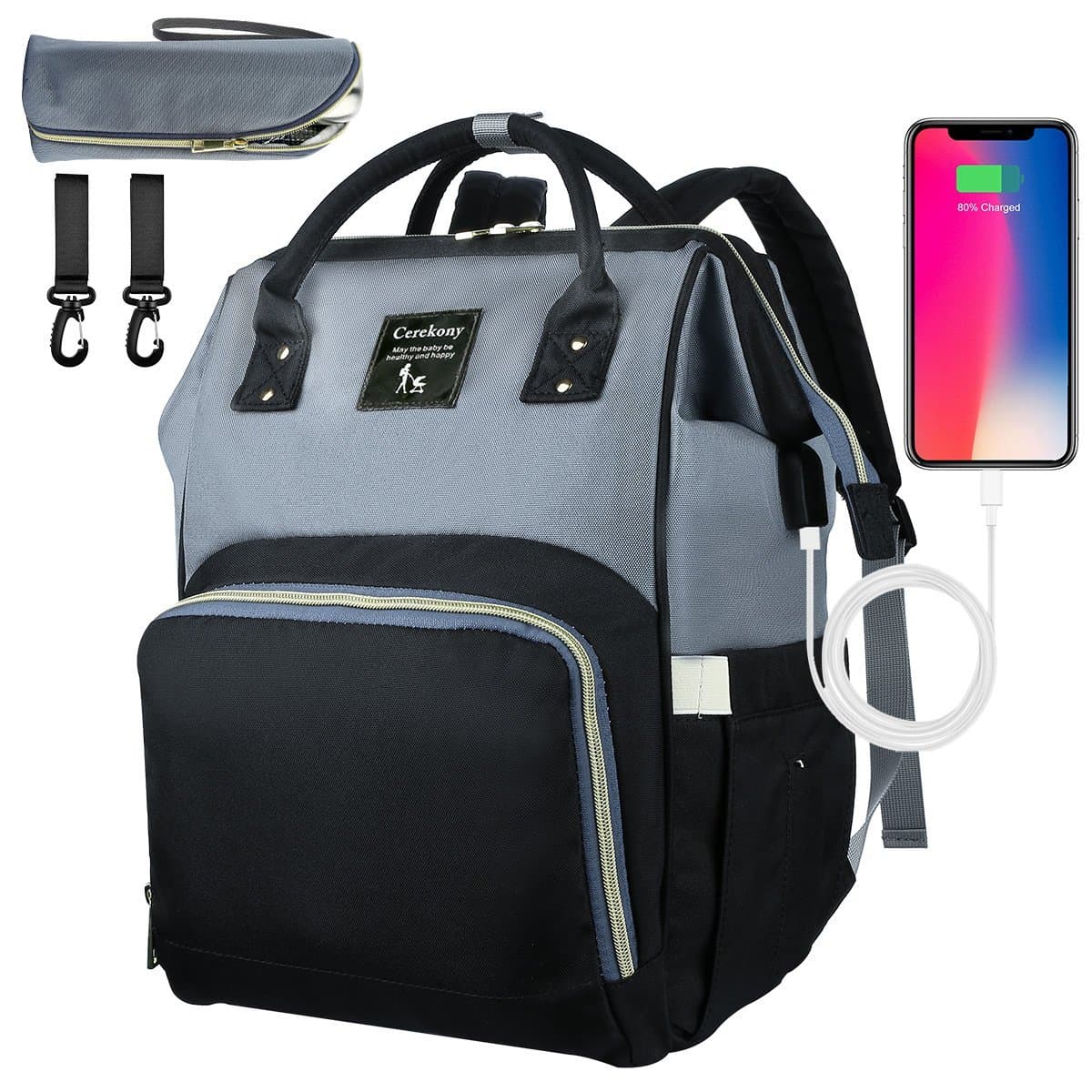 Cerekony Baby Diaper Bag Backpack - Bag Backpack Stroller Hooks, USB Charge Maternity Nappy Bags for Travel with Baby, Large Capacity, Durable and Stylish