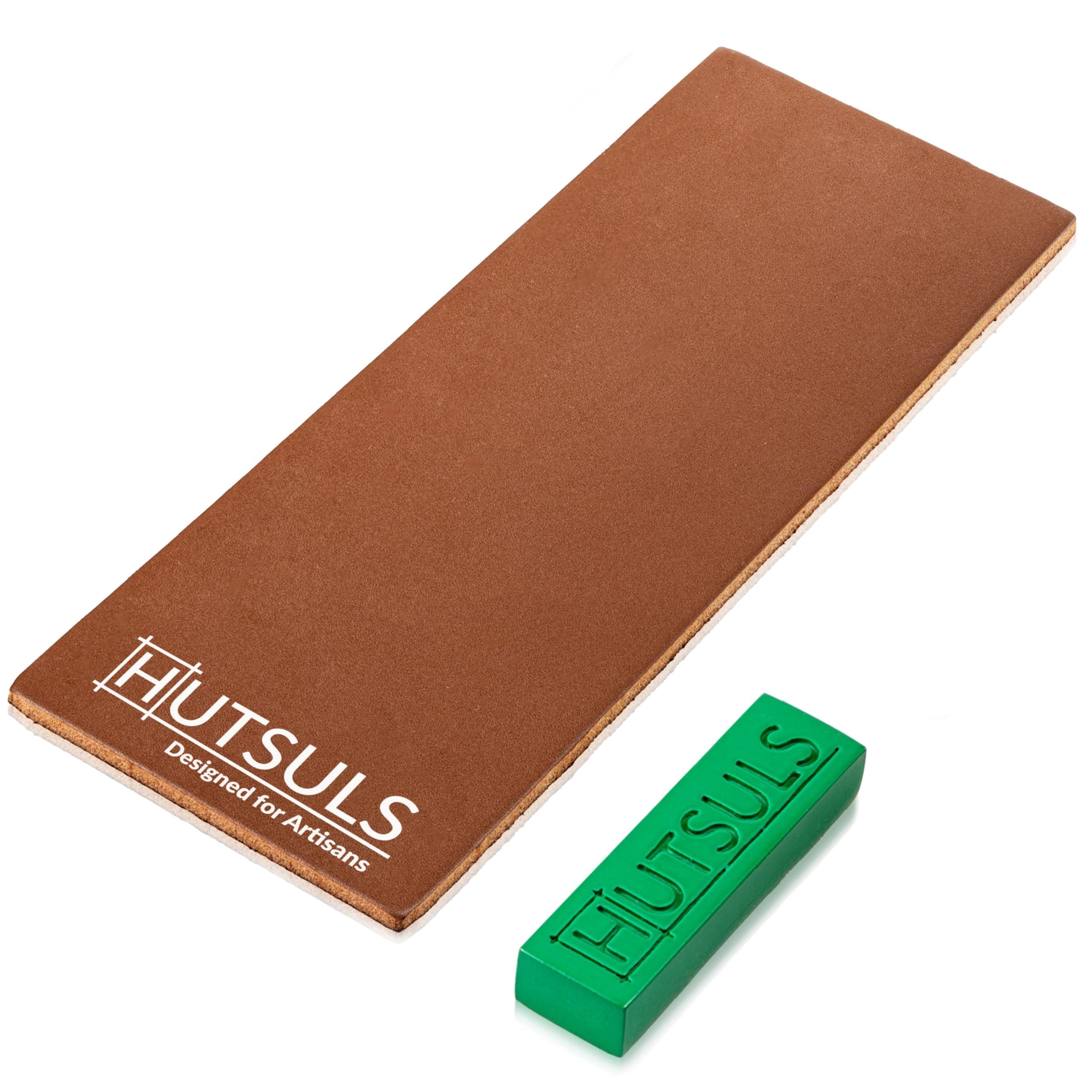 Hutsuls Brown Leather Straw with Compound - With Sharp Edges and Strawing Kit, Green Honing Compound, Vegetable Tanned Double Sided Leather Strobe Knife Sharpener with Step-by-Step Guide