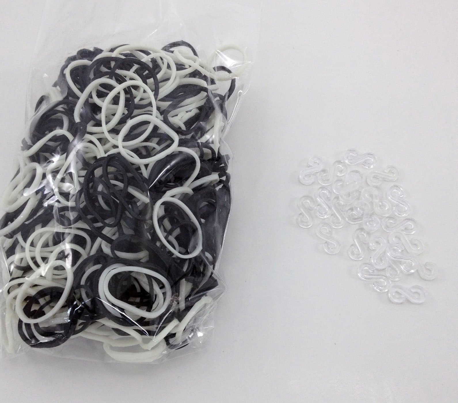 Loom Rubber Bands - 600 Loom Bandz Refills Value Pack with Clips and Loom Tool Pick (Black and White) - 100% Compatible with Rainbow Loom