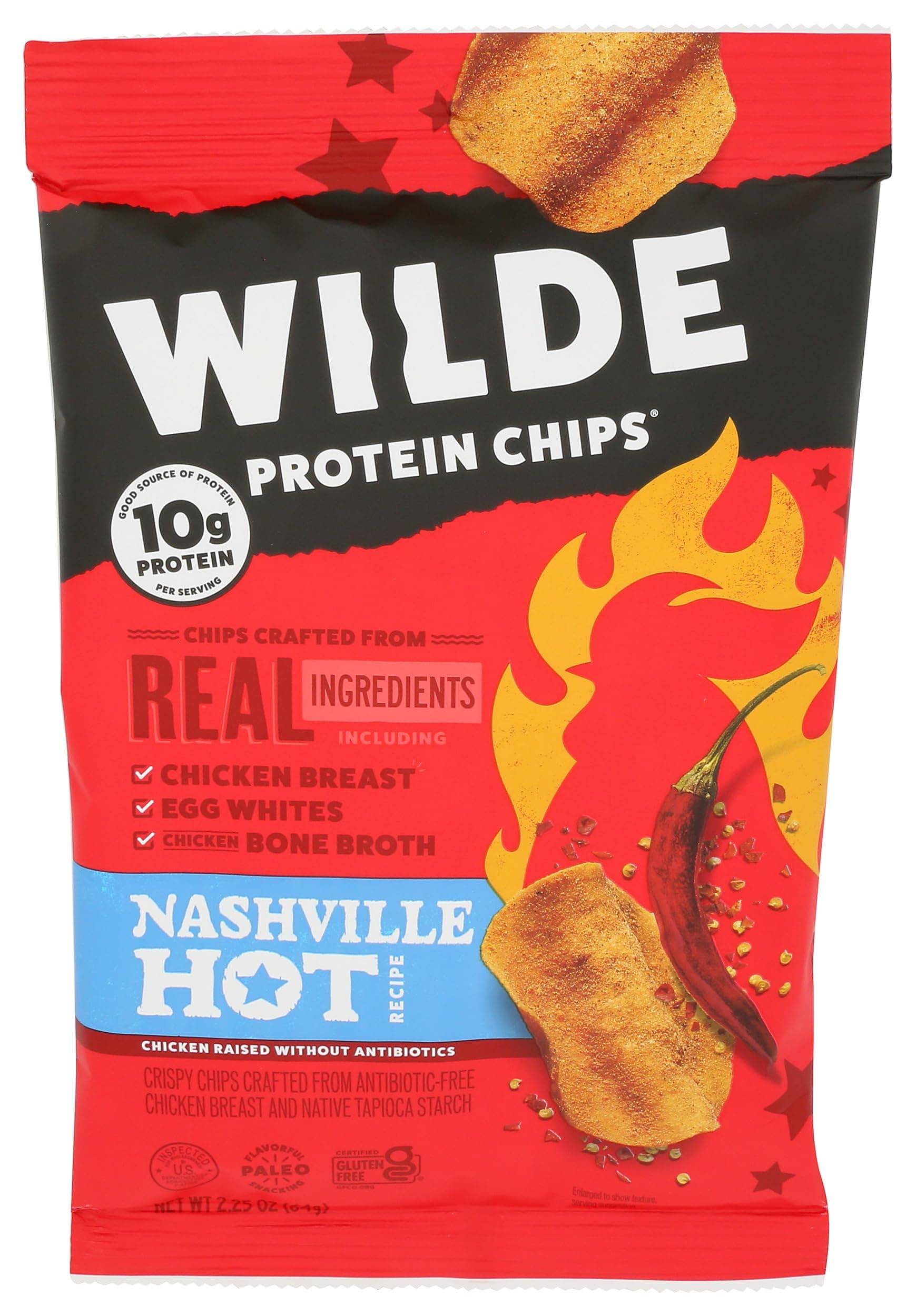 Nashville Hot Chicken Chips by Wilde Chips, Thin and Crispy, High Protein, Keto, Made with Real Chicken 2.25oz Bag