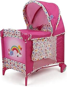 Deluxe Doll Play Yard - Pink & Rainbow - Fits Dolls Up to 18", Retractable Canopy, Easy Maneuvering, Folds for Travel & Storage, Pretend Play for Kids Ages 3+