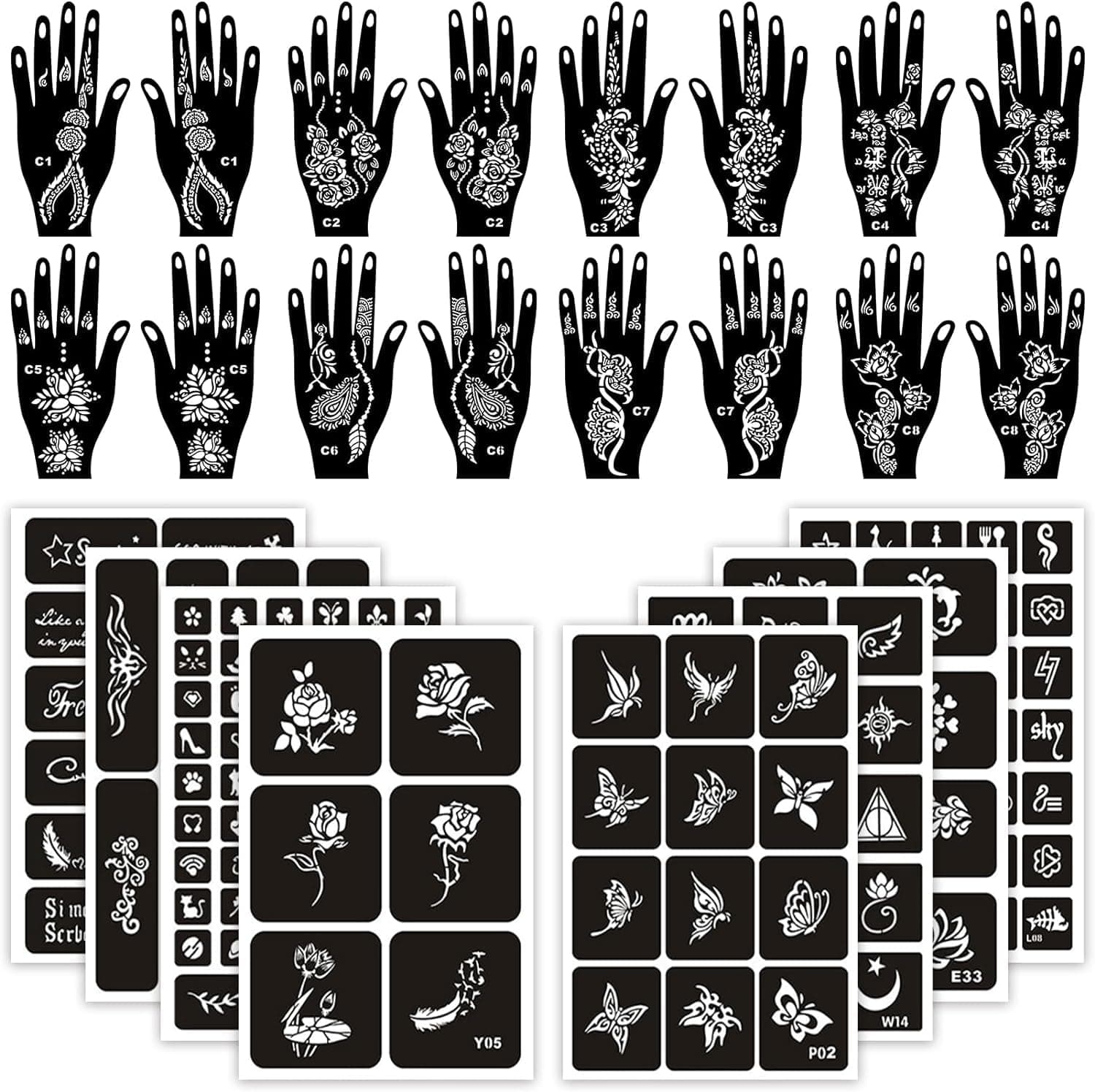 Tattoo Stencils Set, 12 Sheets Hand Shape Indian Design Tattoo Stencil, Reusable Arabian Self Adhesive Tattoo for Body Art Stencils