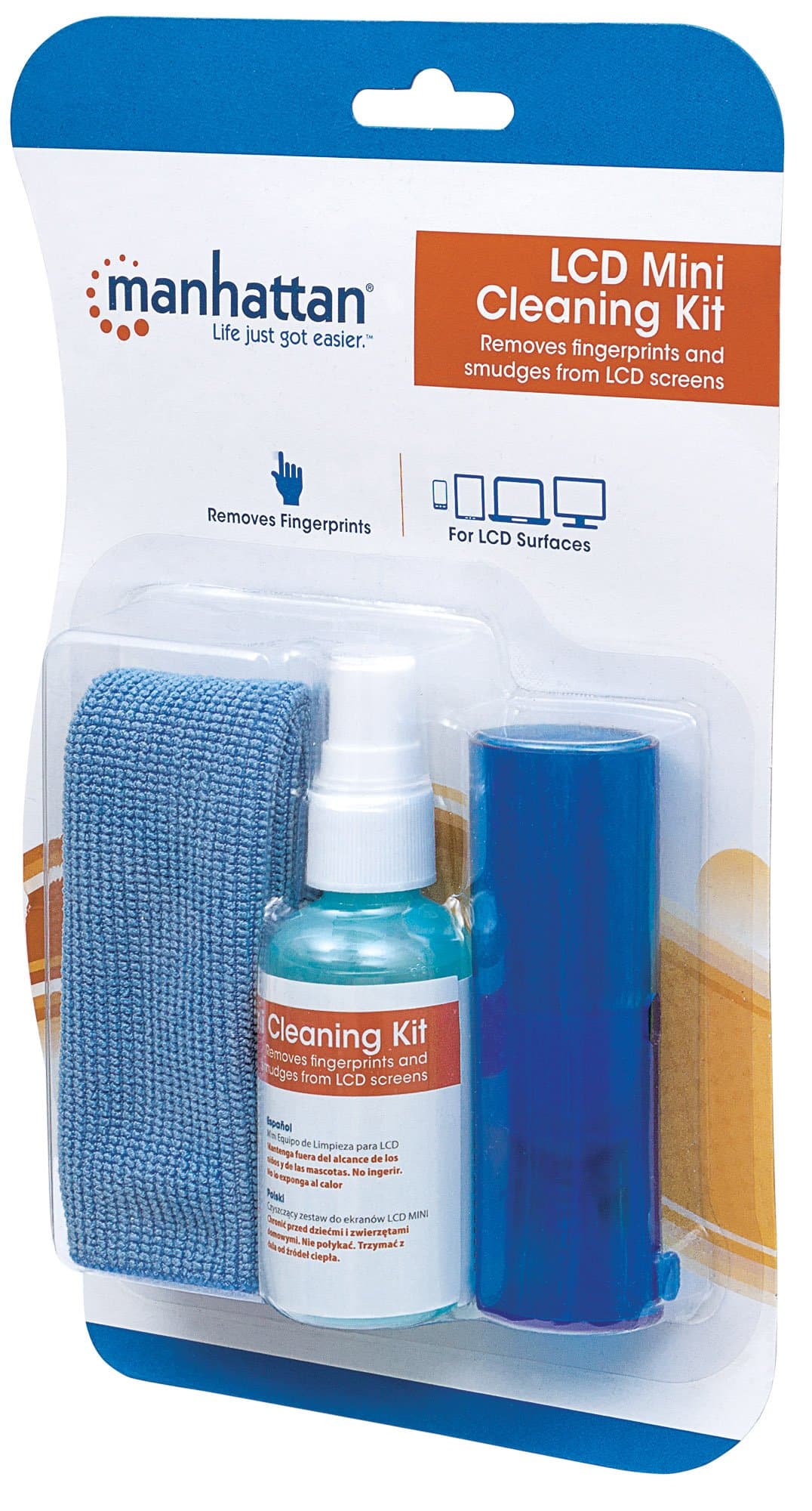 ManhattanLCD Cleaning Kit (mini), Alcohol-free, Includes Cleaning Solution (60ml), Brush and Microfibre Cloth, Ideal for use on monitors/laptops/keyboards/etc, Blister