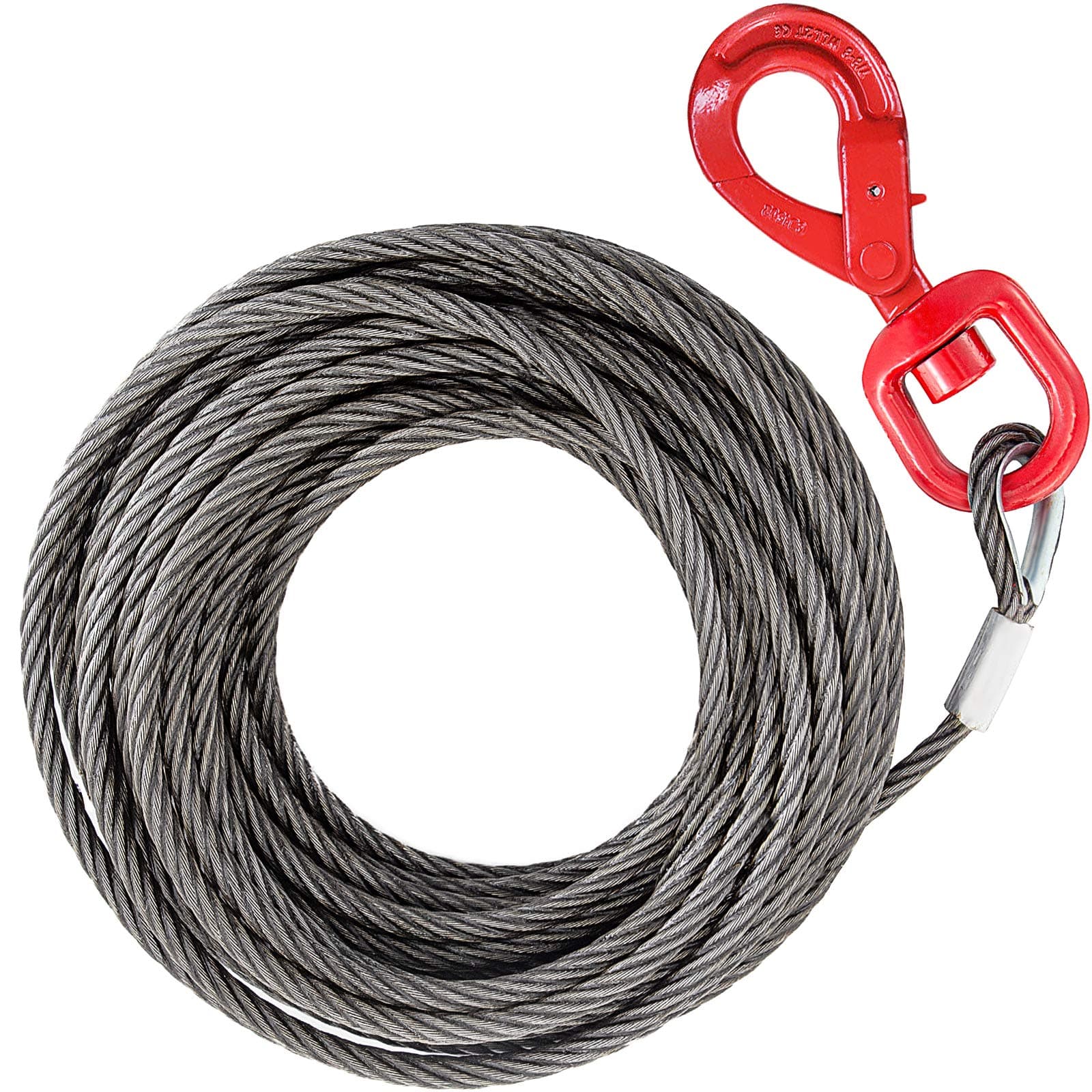 VEVOR Galvanized Steel Winch Cable, 3/8" x 75' - Wire Rope with Hook, 15200 Lbs Breaking Strength - Towing Cable Heavy Duty - for Rollback, Crane, Wrecker, Tow Truck