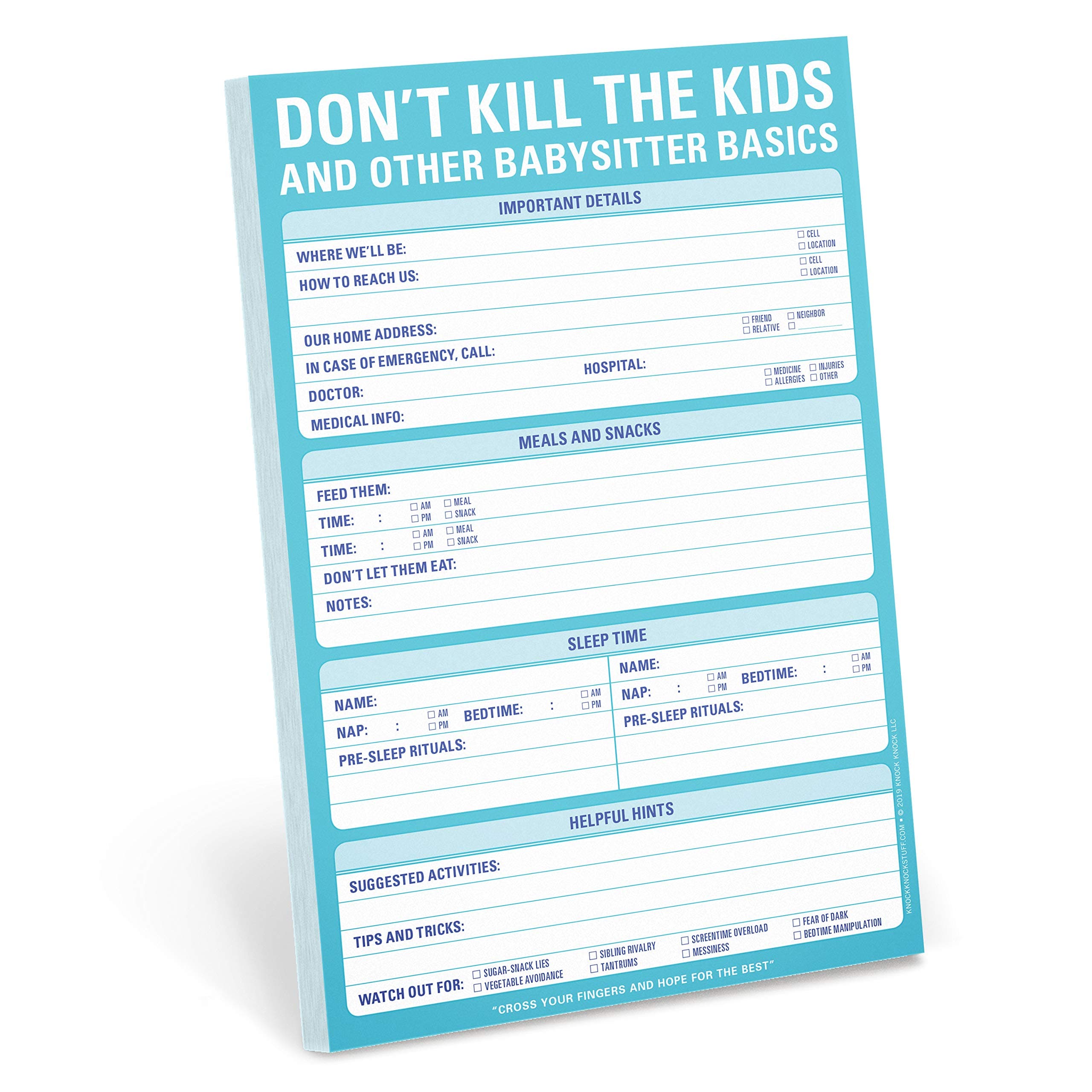 Knock Knock Don't Kill the Kids Babysitter Checklist Note Pad, 6 x 9-inches