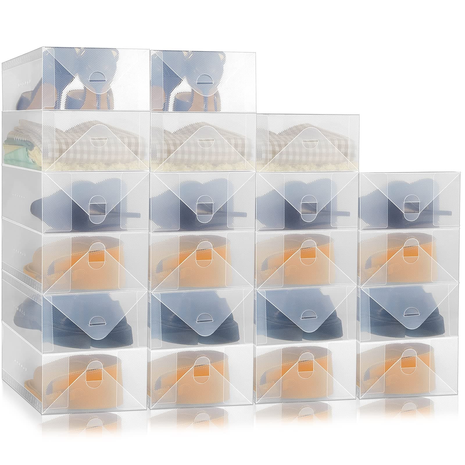 20 Pcs Clear Shoe Boxes Plastic Stackable Clear Shoe Storage Boxes for Women Men Ankle Boots High Heels Rooms Closet(11.8 x 7.5 x 3.7 Inches)