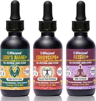 Life Cykel Professional Athletes Pack - Reishi, Lion's Mane & Cordyceps Mushroom Extract- Full-Spectrum Mushroom Tincture for Energy, Focus and Immune Health- Vegan, Non-GMO Formula