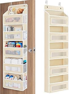 JARLINK Over The Door Organizer Storage, 5 Shelf Hanging Door Organizer with 5 Large Capacity Pockets, Anti Tilt 44 lb Load Behind Door Storage for Bedroom, Bathroom, Pantry, Nursery, (Beige)