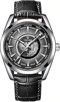 Men Luxury Automatic Mechanical Watch Earth Luminous Pointer Waterproof Sports Stainless Steel/Leather Watches