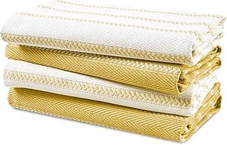 LANE LINEN Kitchen Tea Towels Set – 4 Pack (18” x 28”) 100% Cotton Dish Towels, Absorbent & Quick Drying Kitchen Cloth with Hanging Loop - Yellow