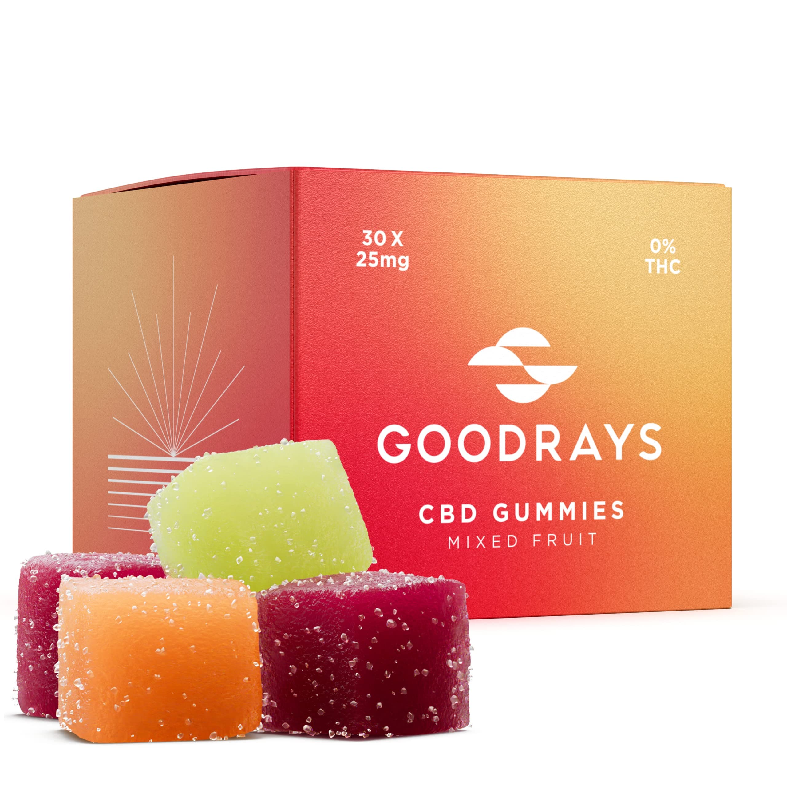 GOODRAYS CBD Gummies, High Strength, Vegan, Mixed Pack, 30 x 25mg Gummies