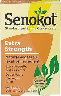 Senokot Extra Strength Natural Vegetable Laxative Ingredient Tablets, Senna Concentrate, Double-strength for Gentle, Overnight Relief From Occasional Constipation, 12 ct