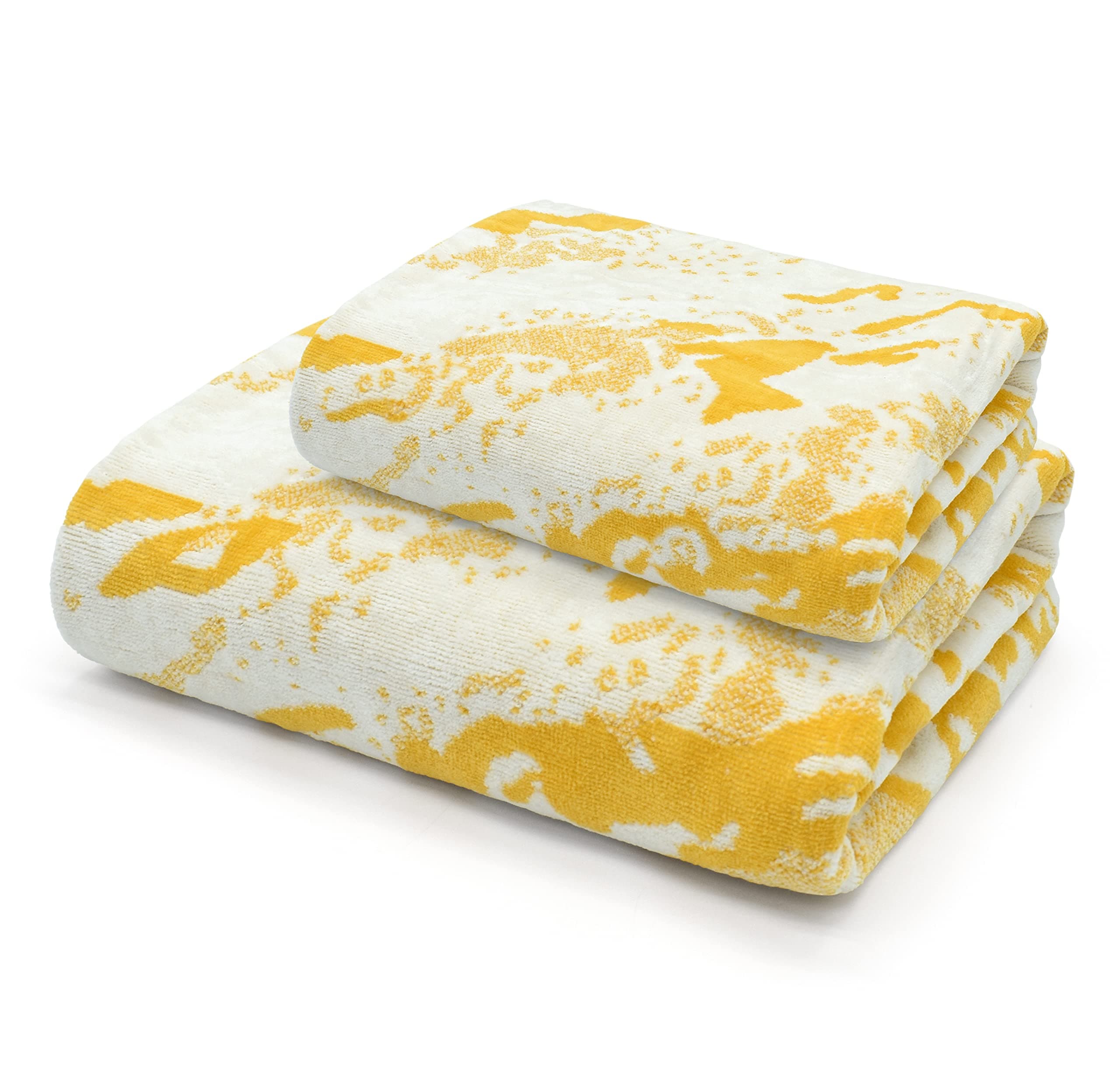 Velosso Modern Marble Pattern Soft Cotton 4pce Marble Towel Bale Set - Super Absorbent 550GSM Towel Sets with Unique Style Quick Dry Hand and Bath Towels for Everyday Use (Ochre Gold)