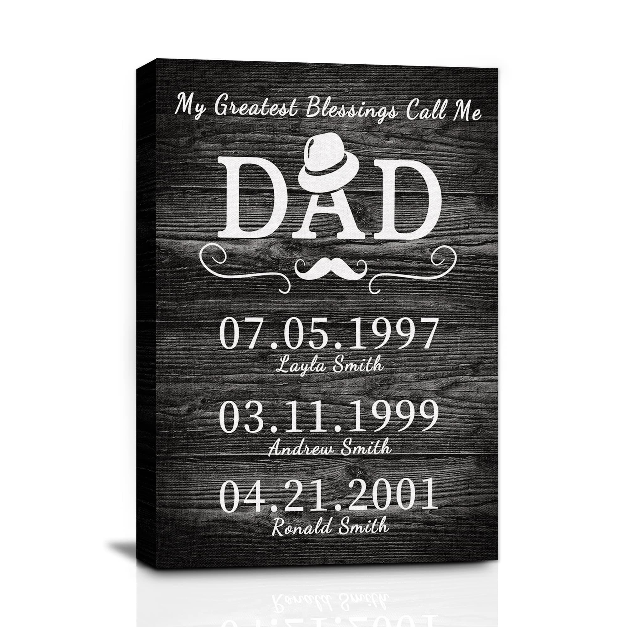 Custom Rustic Wood Sign Canvas Prints With Name Birthday, Personalized Father's Day Gifts For Dad Husband From Son, Daughter, Wife, Unique Dad Birthday Gift Idea,Canvas Wall Art For Living Room