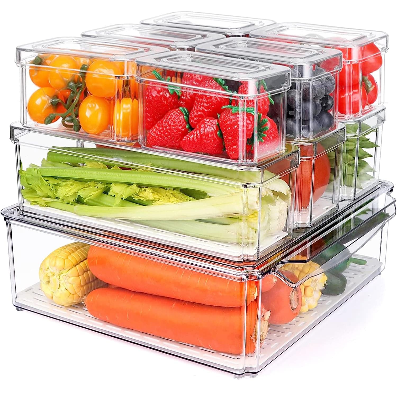 Yoawllty 10 Pack Fridge Organizers and Storage, Stackable Refrigerator Pantry Organizer Bins with Lids, Clear Plastic Food Storage Bins for Kitchen, Fridge Organizer