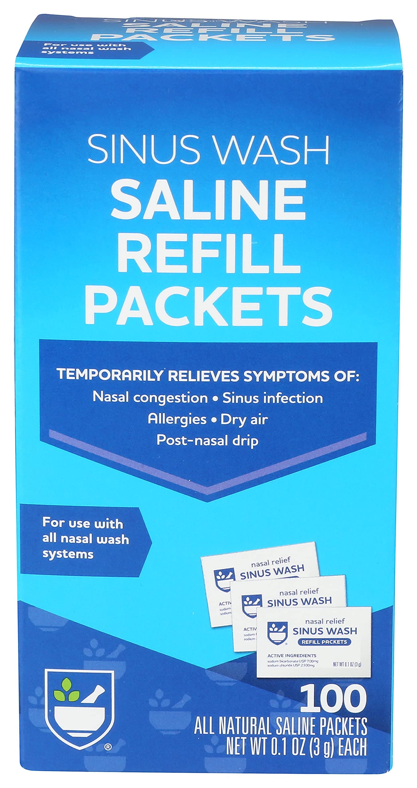 Rite Aid Sinus Wash Refill Kit, Individually Wrapped Saline Packets - 100 Count | Nasal/Allergy Relief Saline Solution for Neti Pots | Nasal Rinse