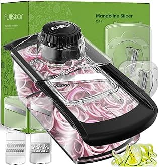 Mandoline Slicer for Kitchen, Fruit Cutter, Cheese Grater, Cucumber Slicer, Veggie Spiralizer, Food Cutter & Kitchen Gadgets & Gifts with Safety Glove (6 in 1, Clear)