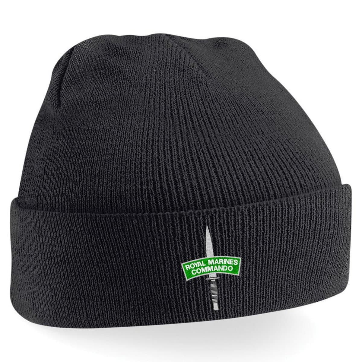 Embroidered Royal Marine Commando Beanie Hat - Cap (Black)