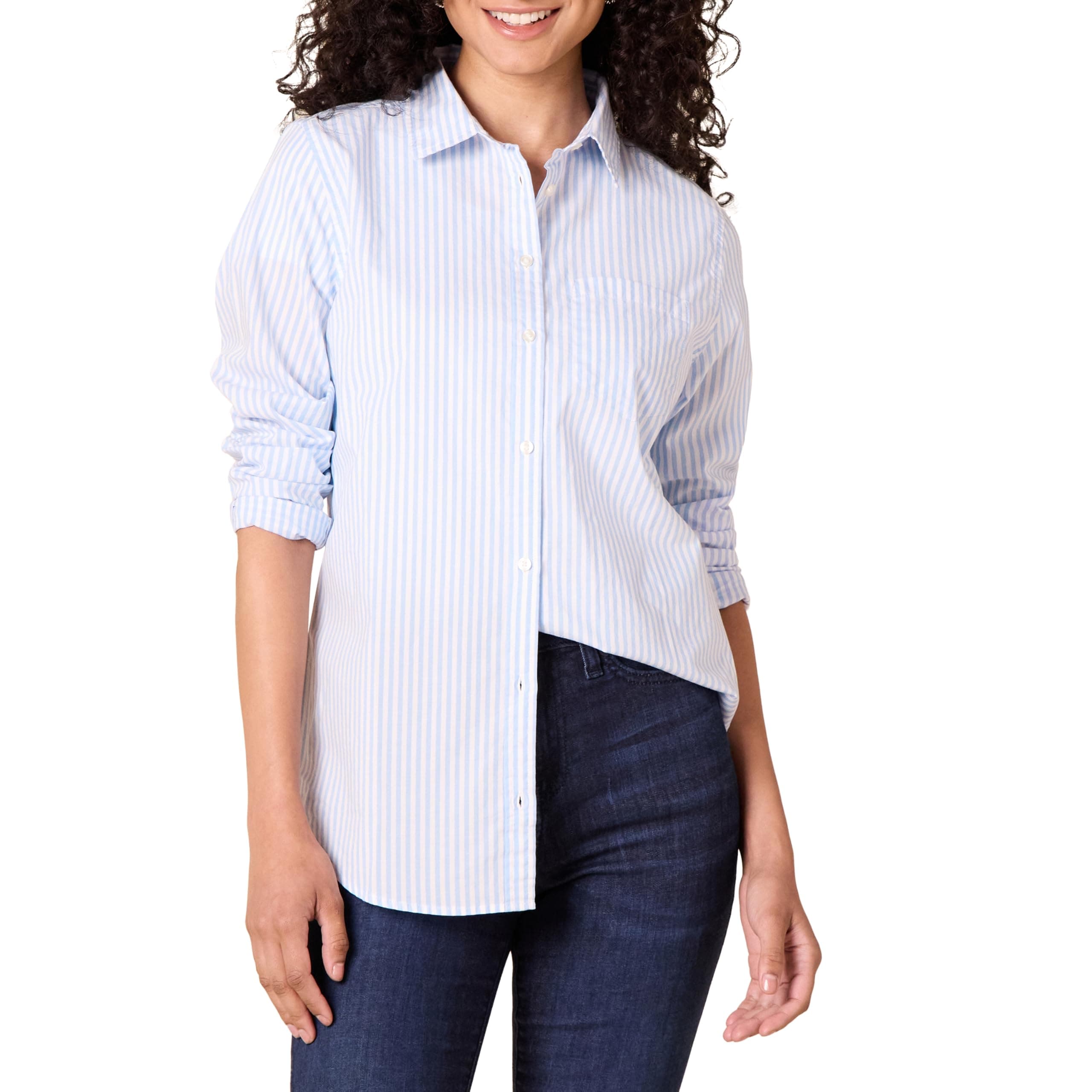 Women's Regular-Fit Long-Sleeve Button-Down Poplin Shirt