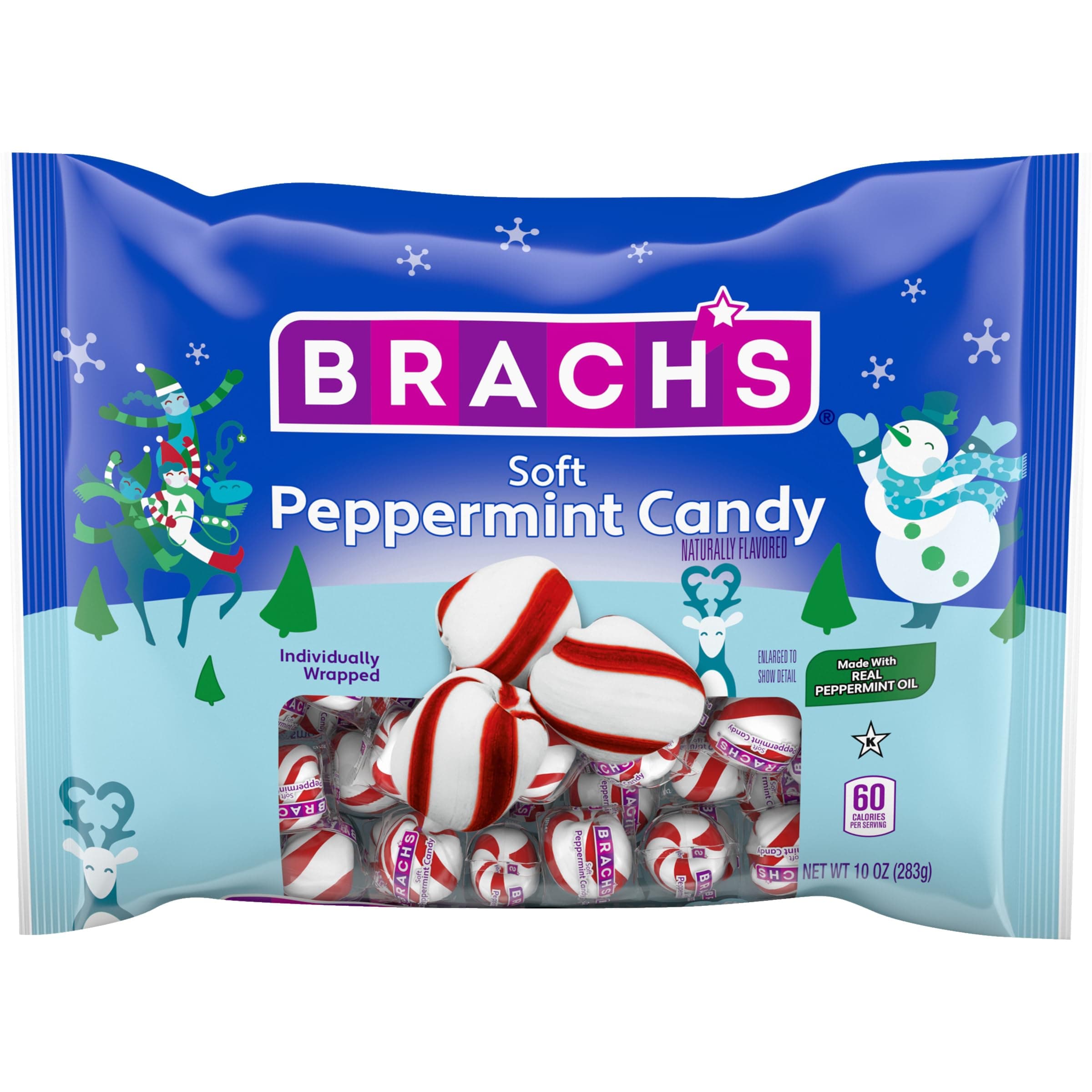 Brach's Holiday Soft Peppermint Candy, Christmas Candy Individually Wrapped Mints, 10oz