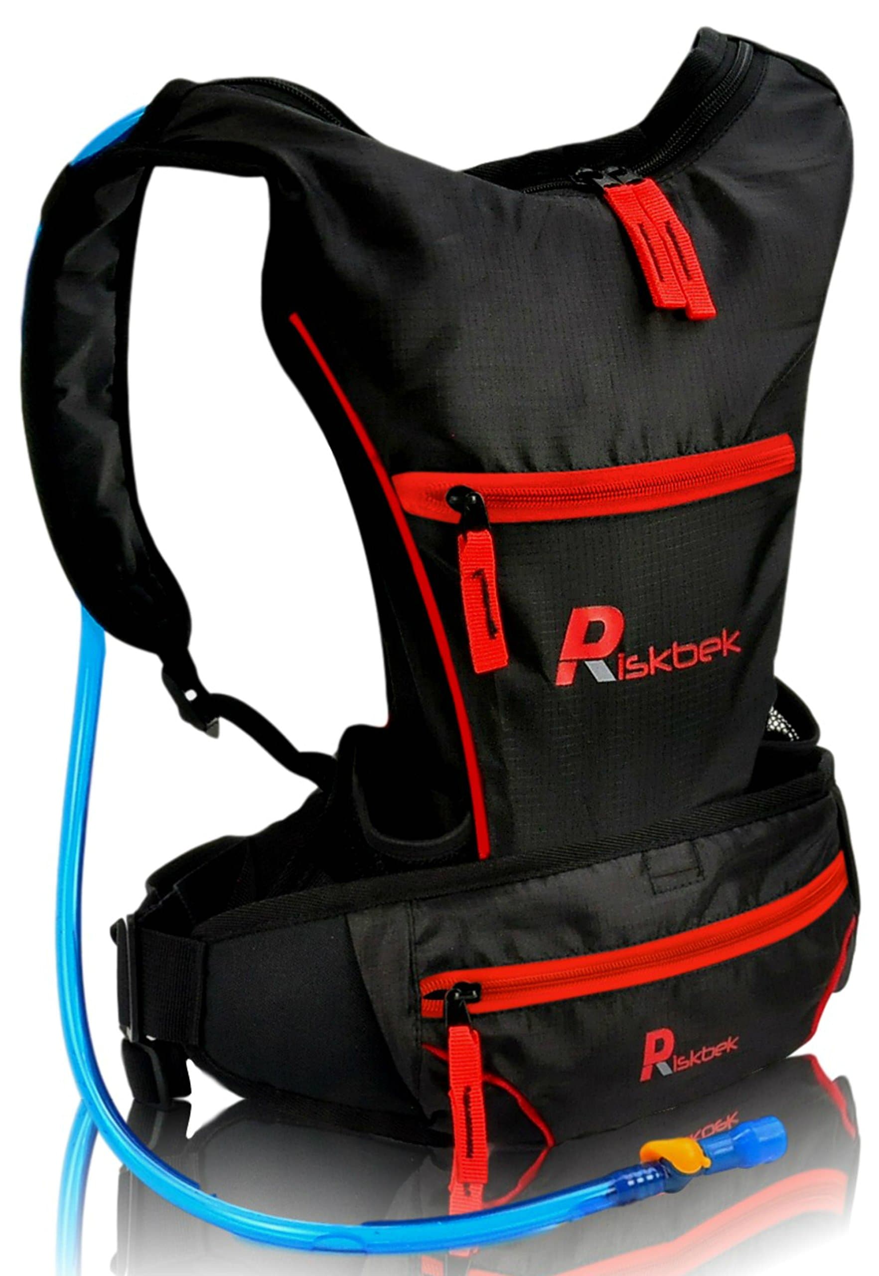Top Rated Hydration Pack with FREE Waist Pack & 2 Liter Hydration Bladder by RiskbekTM. Best Hydration Backpack for Hiking, Running, Biking - Fits Men, Women and Kids perfectly!