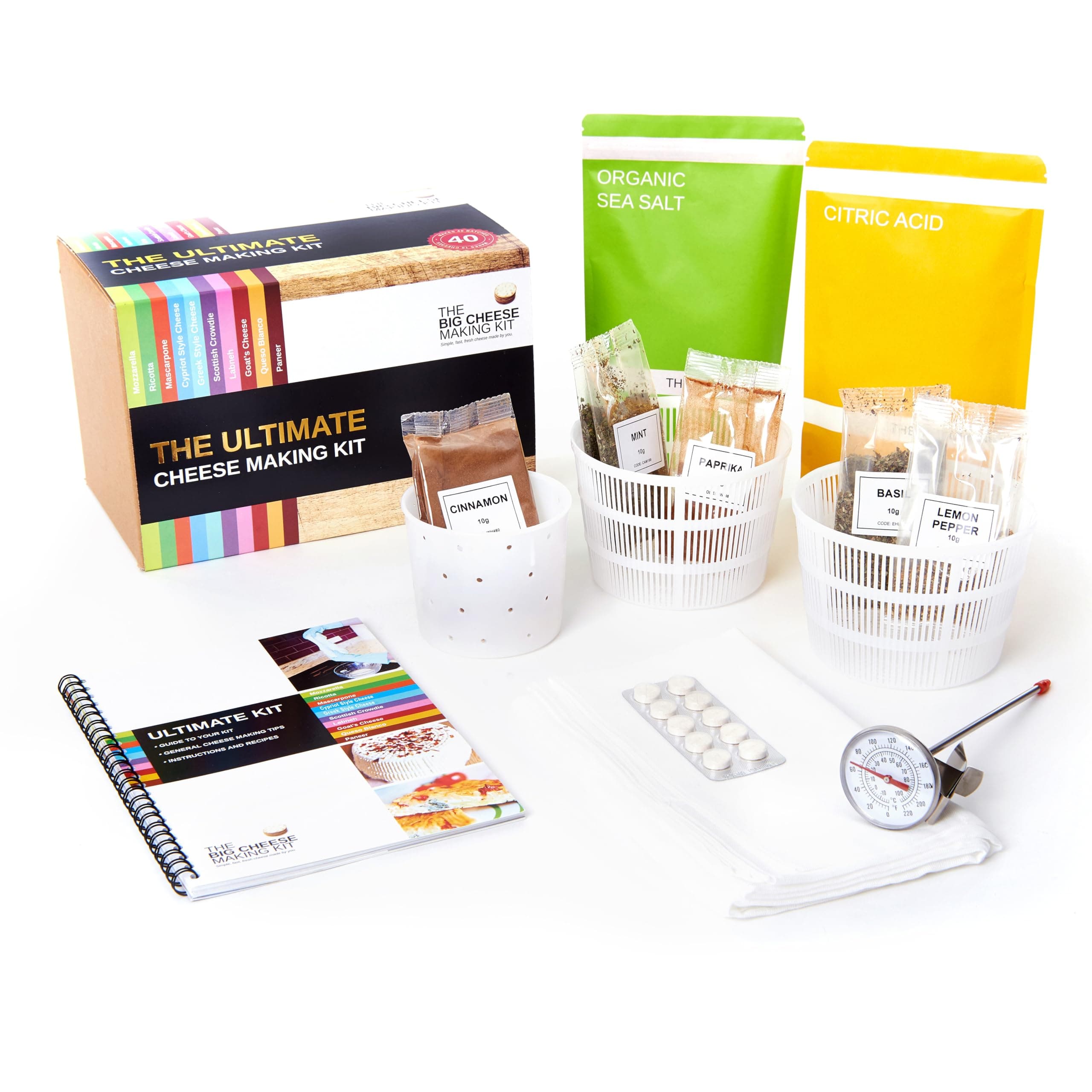 - The Ultimate Cheese Making Kit - DIY Kit for 10 Cheeses: Mozzarella, Mascarpone, Feta, Ricotta - Includes Rennet & Instruction Booklet
