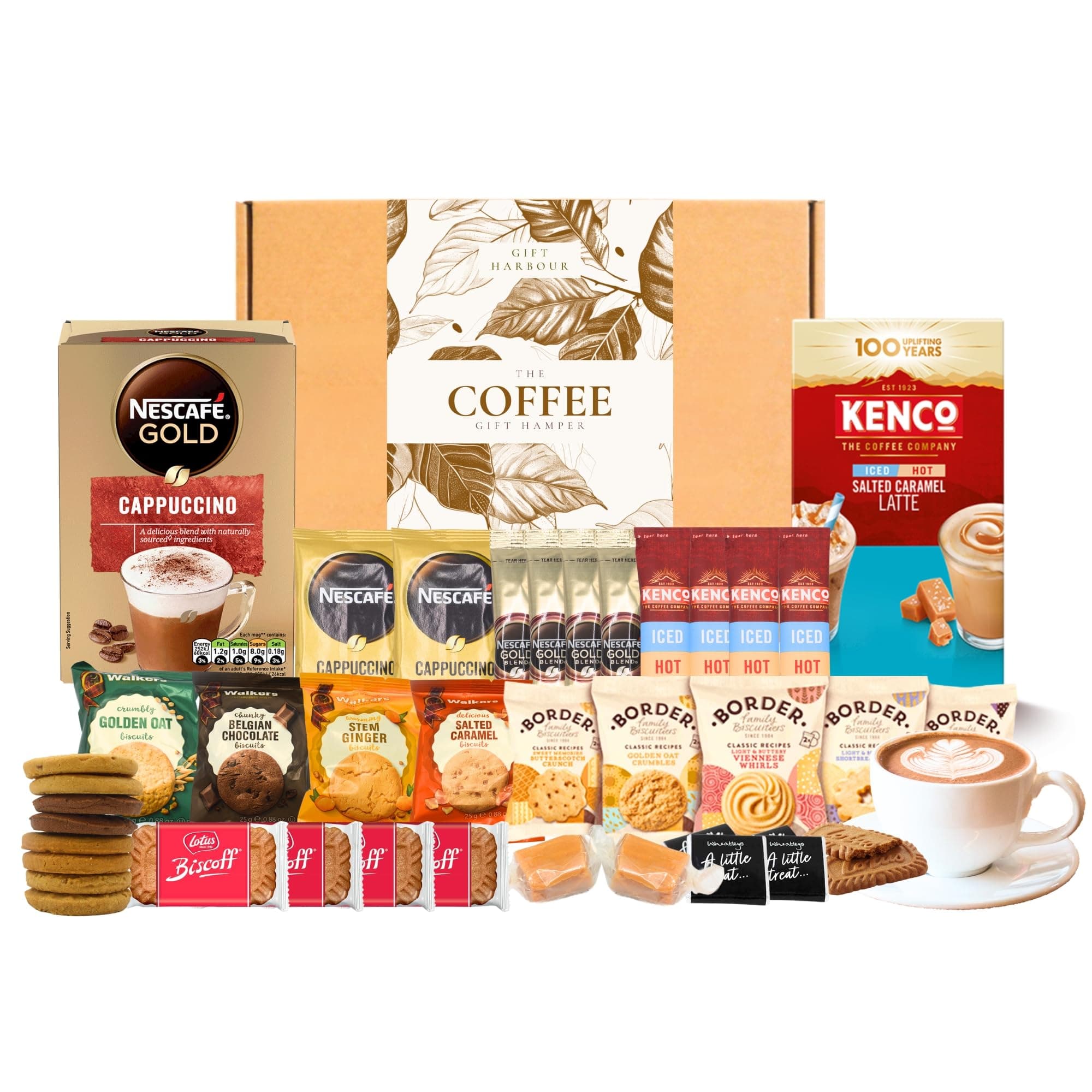Gift Harbour Coffee & Biscuit Hamper - Coffee Gift Hamper Basket, Coffee Gift Set, Food Hamper Gifts for Women & Men, Assorted Shortbread and Biscuits with Fudge & Chocolate