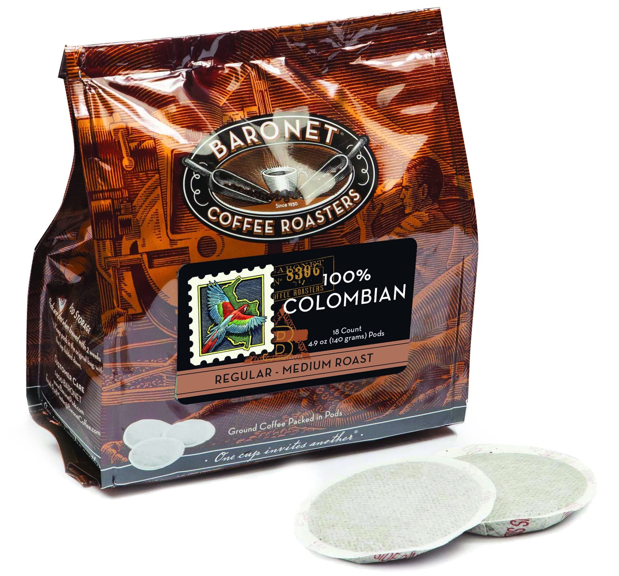 Pods [100% Colombian - 54 Pods] Single Cup Use for Senseo Coffee Machine - 3 Bags of 18 Single Serve 8 Gram, Regular Strength, Medium Roast [100% Colombian]