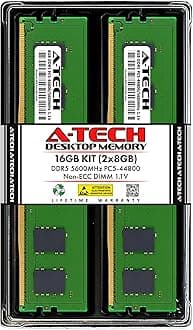 A-Tech 16GB Kit (2x8GB) DDR5 5600MHz PC5-44800 CL46 UDIMM 1.1V Non-ECC Unbuffered DIMM 288-Pin Desktop PC/Computer RAM Memory Upgrade Modules