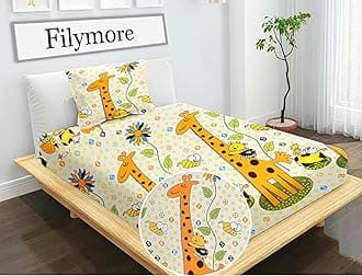 Filymore Giraffe Cartoon Single Bedsheet for Kids Cute Cartoon Bedsheet Single Bedspread Made with Pure Microfiber(Size 60 X 90 Inches) 1 Bedsheet with Pillow Cover, (Color-Cream and Yellow)