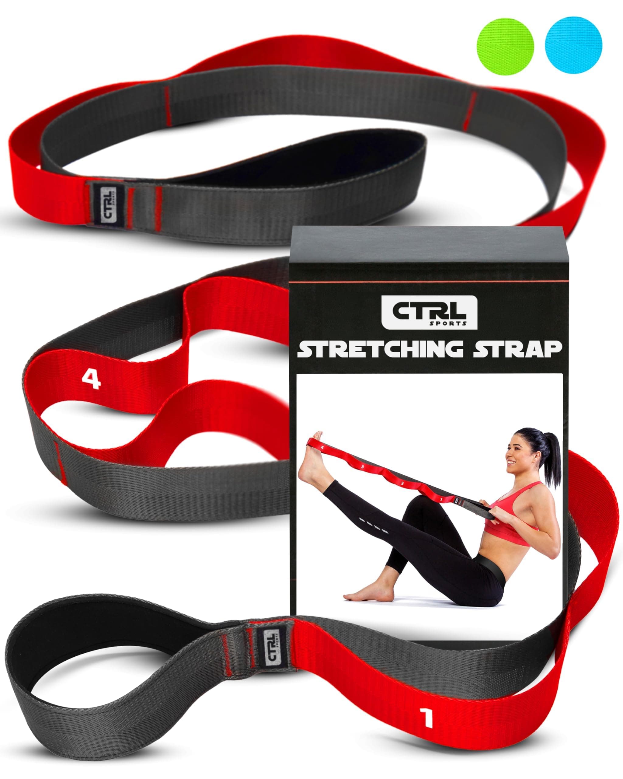 Stretching Strap with Loops - Non Elastic Stretch Band for Physical Therapy, Yoga Strap for Stretching Equipment, Stretch Bands for Exercise and Flexibility - Fascia, Hamstring & Leg Stretcher Belt