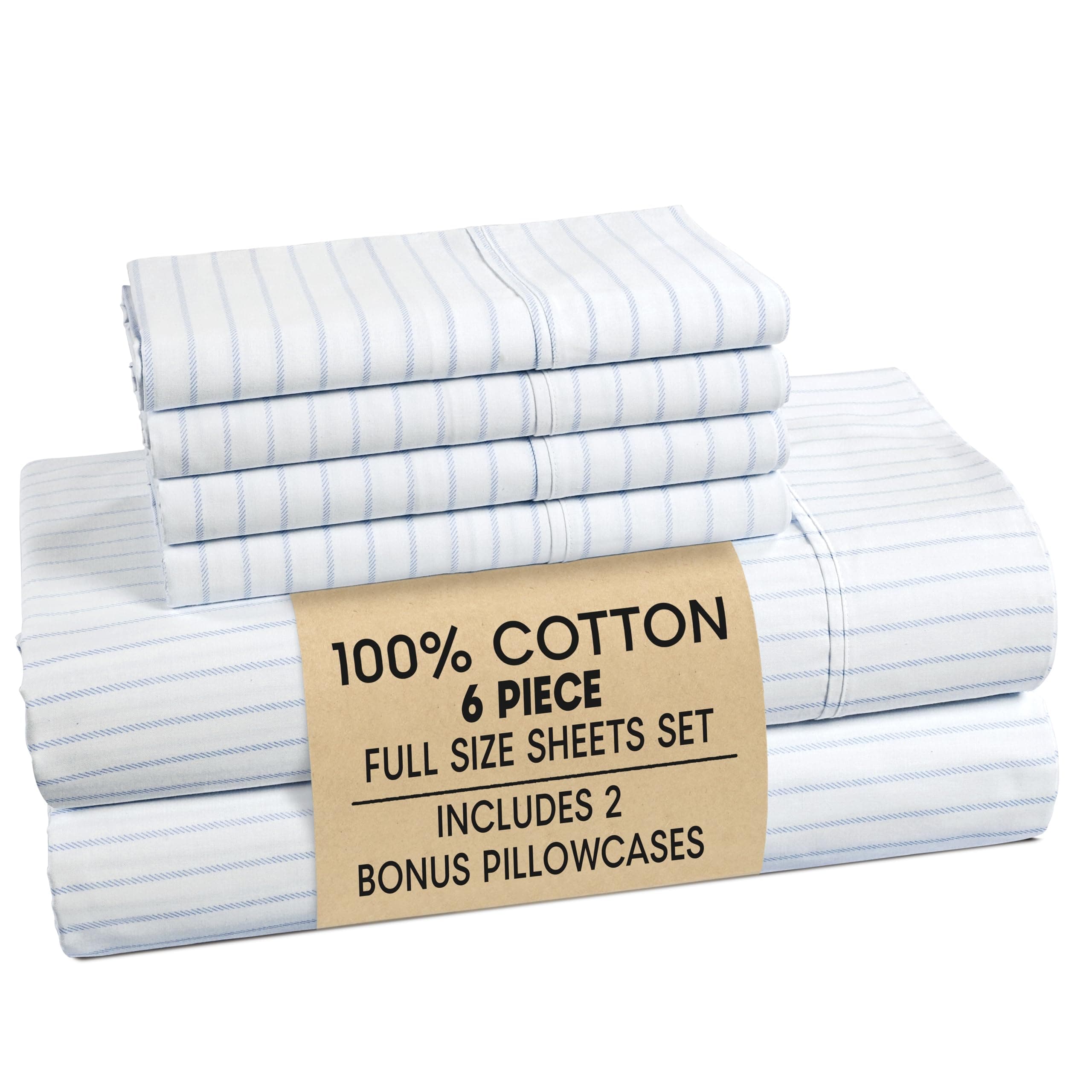 Casa Platino Full Size Bed Sheets– Crisp & Cool Percale Weave 100% Cotton Bed Sheets Full Size with 4 Pillowcases, 15" Deep Pocket Fitted Sheet, Long-Lasting for Cozy Sleep in All Seasons – Skylure