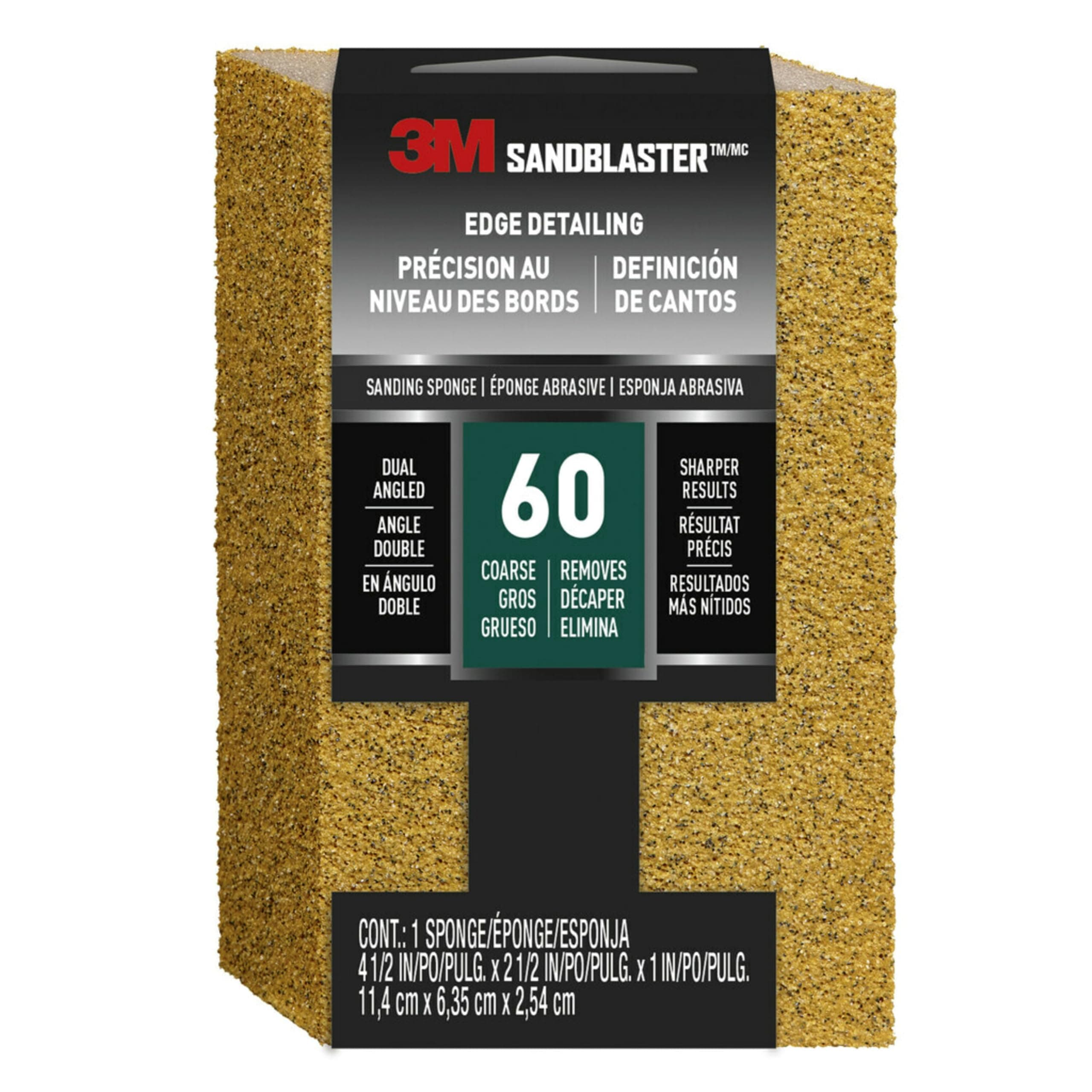 3M SandBlaster Dual Angle Bare Surfaces Sanding Sponge, 60 Grit, For Wet Or Dry Use, Professional-Grade Foam Keeps Its Shape For Lasting Use, Premium Mineral Grits For Effective Hand Sanding (9558)