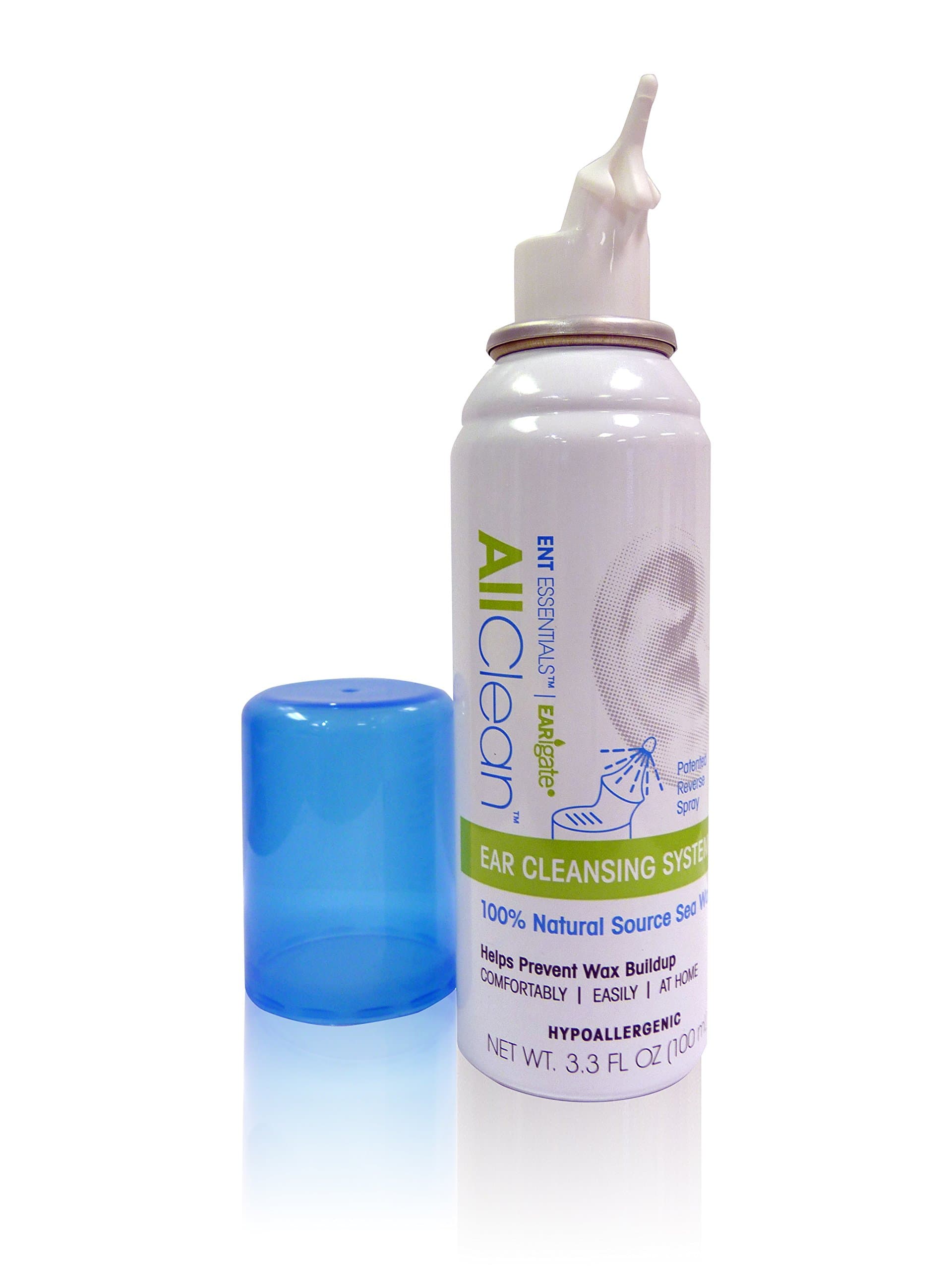 Earigate Ear Cleansing System Natural Seawater Reverse Spray to Prevent Wax buildup, 3.3 FL oz