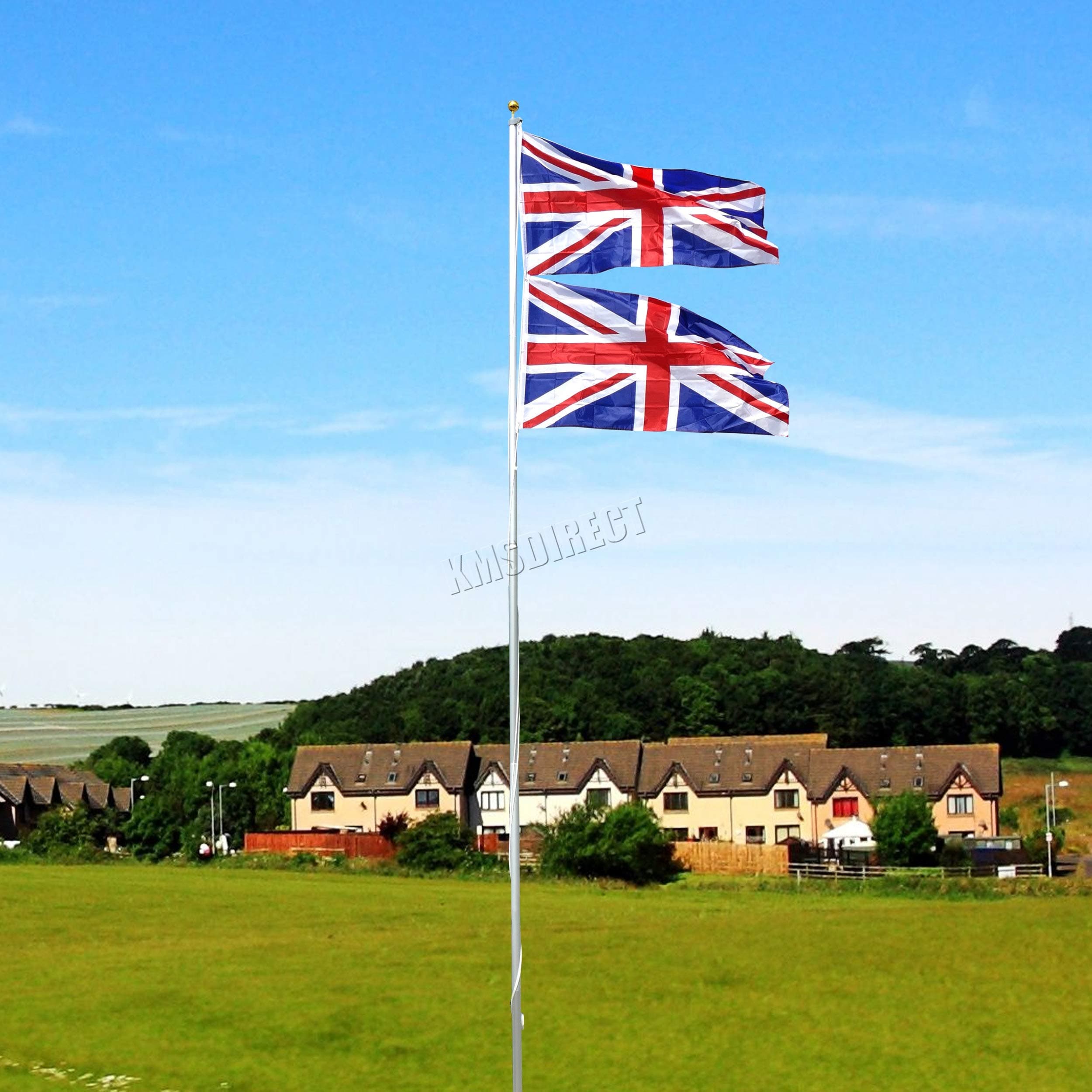 FOXHUNTER 20ft 6 Sections Aluminium Flag Pole With 2 UK Britain Flags Kit 6M Gold Ball Outdoor Flagpole FP01 Silver