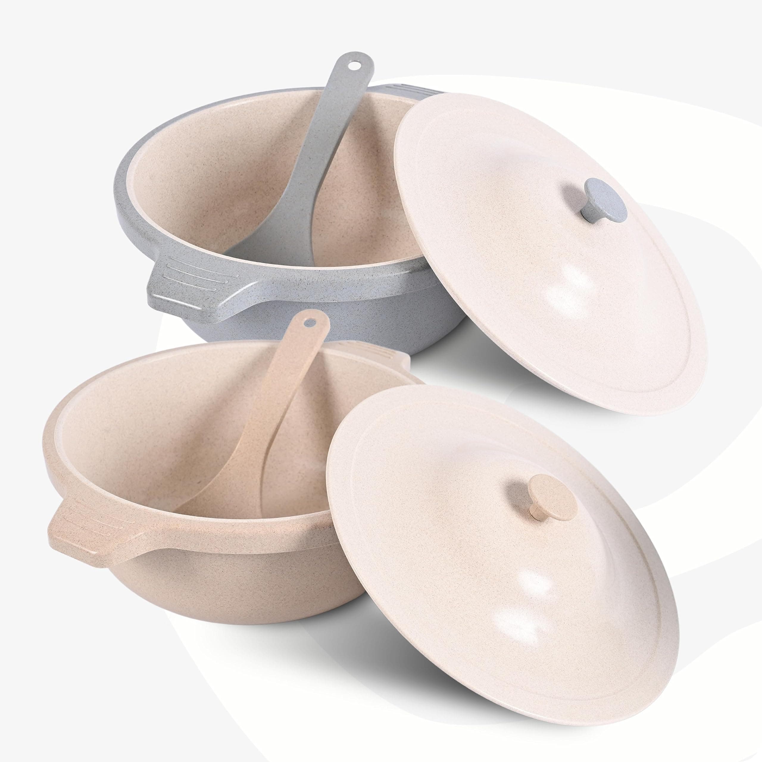 Eha Earth Friendly Serving Bowls with Lid | Microwave Safe | Made with Rice Husk and Bamboo Fibers | 2500 ml Each | Set of 2 | Sand-Azure