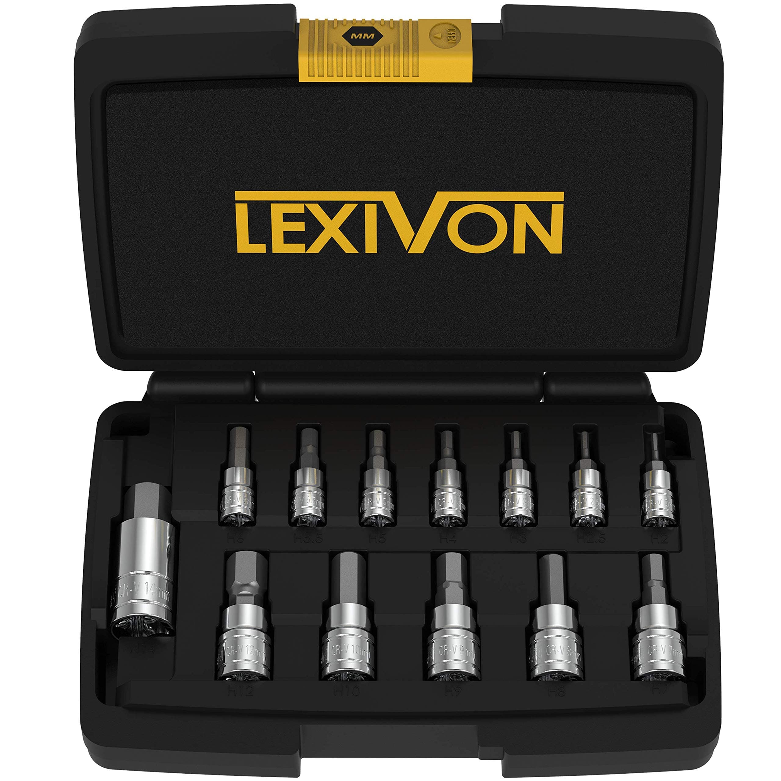 LEXIVON Metric Hex Bit Socket Set – Premium S2 Steel Precision Bits, 1/2 Inch Drive 13-Piece Kit for DIY, Machinery & General Repairs (LX-141)