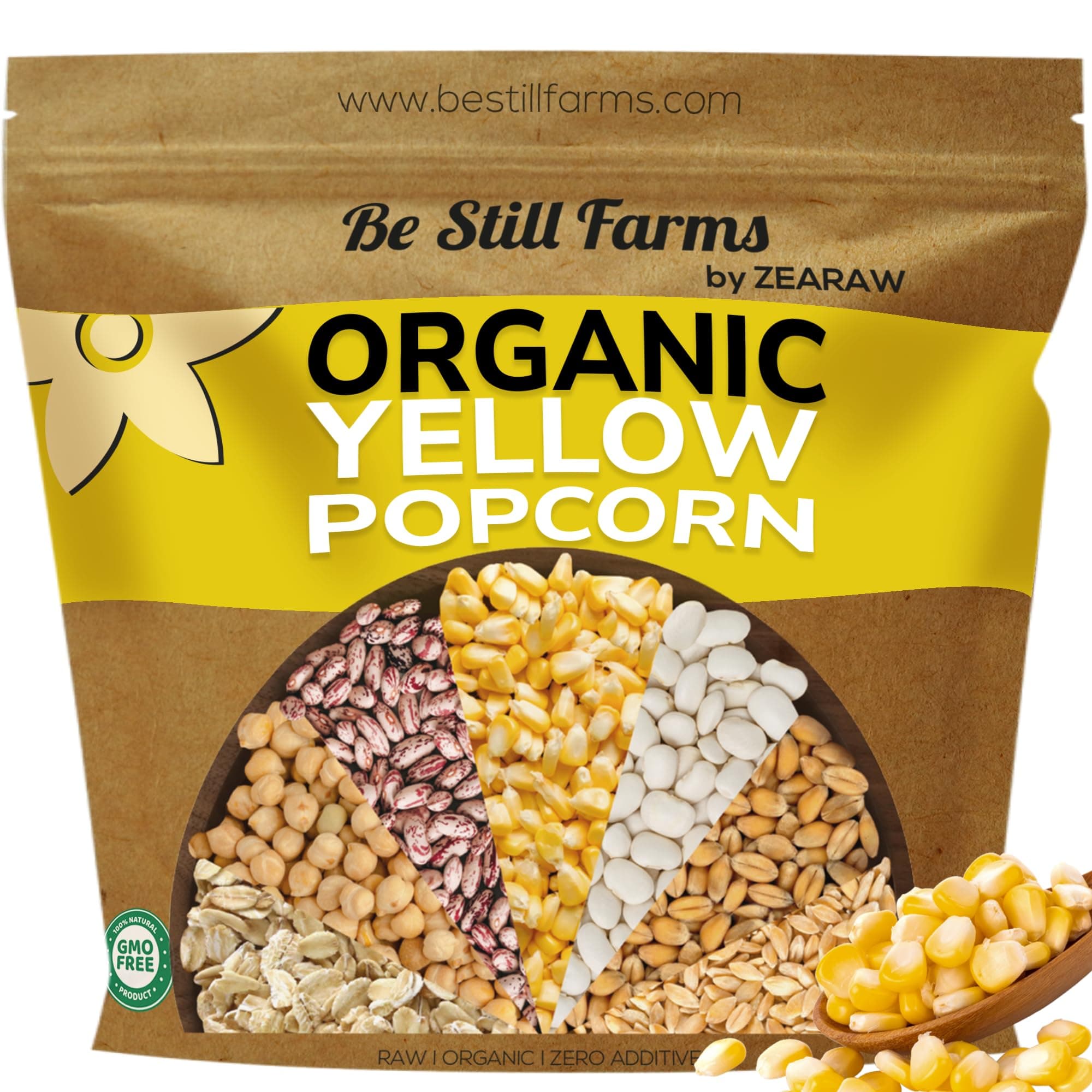 Yellow Organic Popcorn Kernels (4.8lb) - Uncooked Corn Bulk Great for Movie Night - Healthy Microwave Snacks Ideal for Popping - USA Grown | USDA Certified | Vegan | Non-GMO
