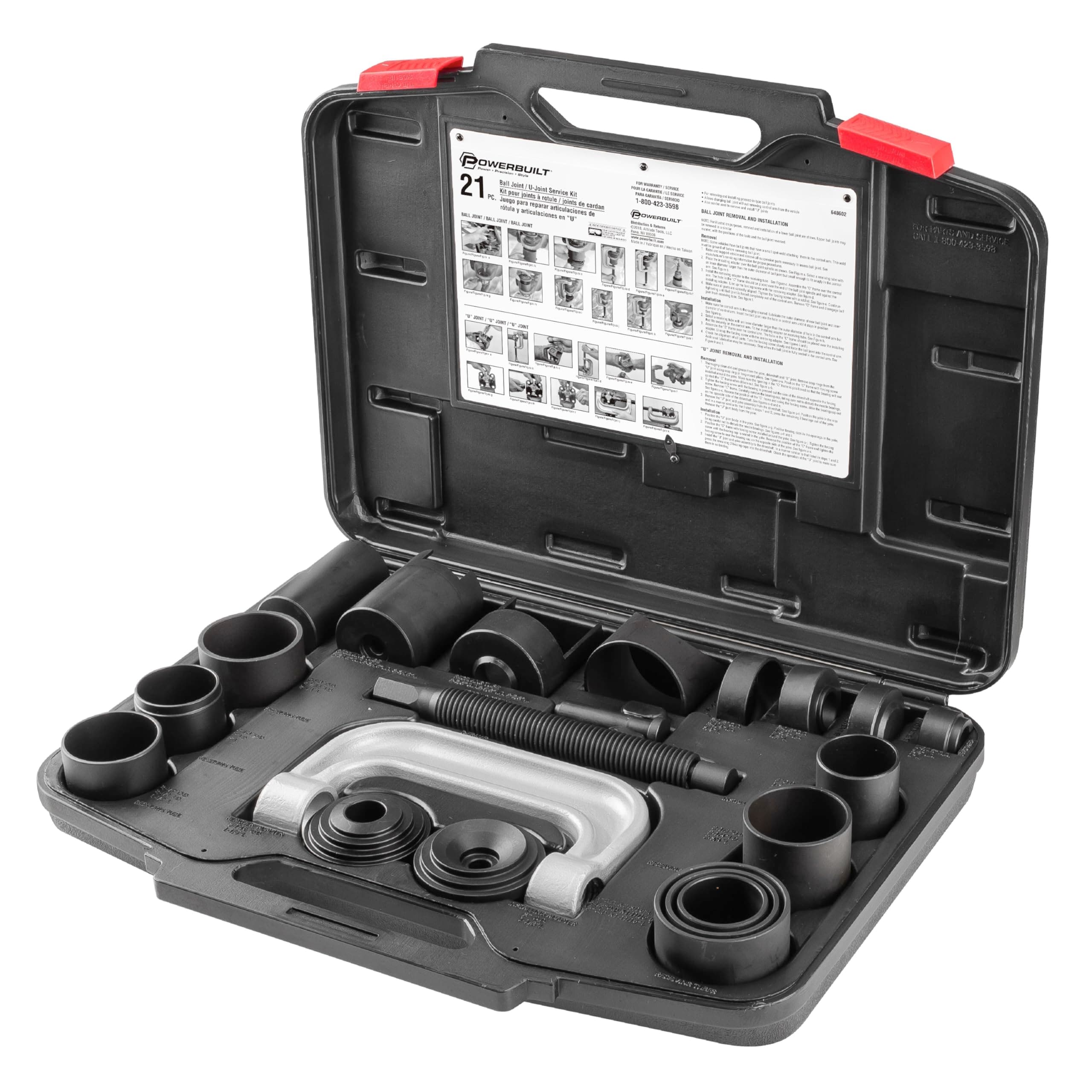 Powerbuilt Ball Joint and U-Joint Service Tool Set, Remove and Install, Ford, GM, Dodge, Adapters Included - 648602