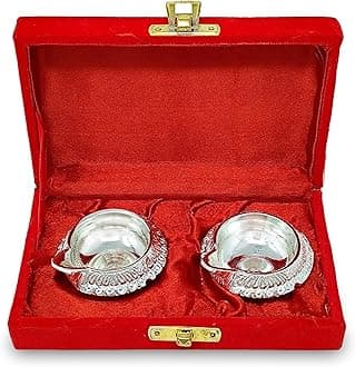 Silver Plated Kuber Diya with Red Velvet Gift Box Decorative Dia Pooja Items Diwali Decoration Puja Gifts Handmade Oil Lamp Traditional Indian Deepawali Gift Items