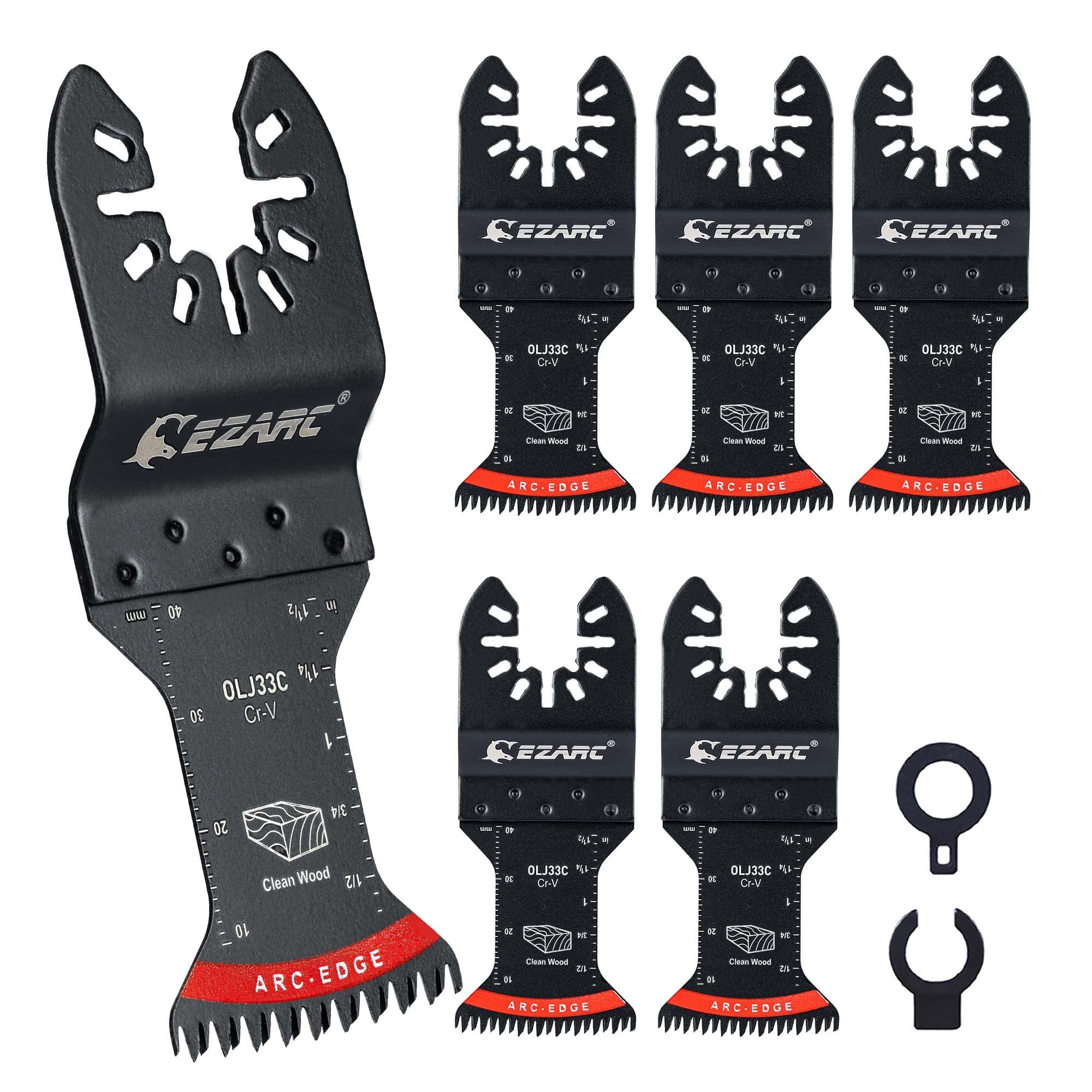 EZARC Multi-Tool Replacement Blades for Wood 5 Piece Set with Bow Tip, Multi Replacement Blades with Adapter, High Speed Steel, Cutting in Narrow Spaces, High Speed Cutting
