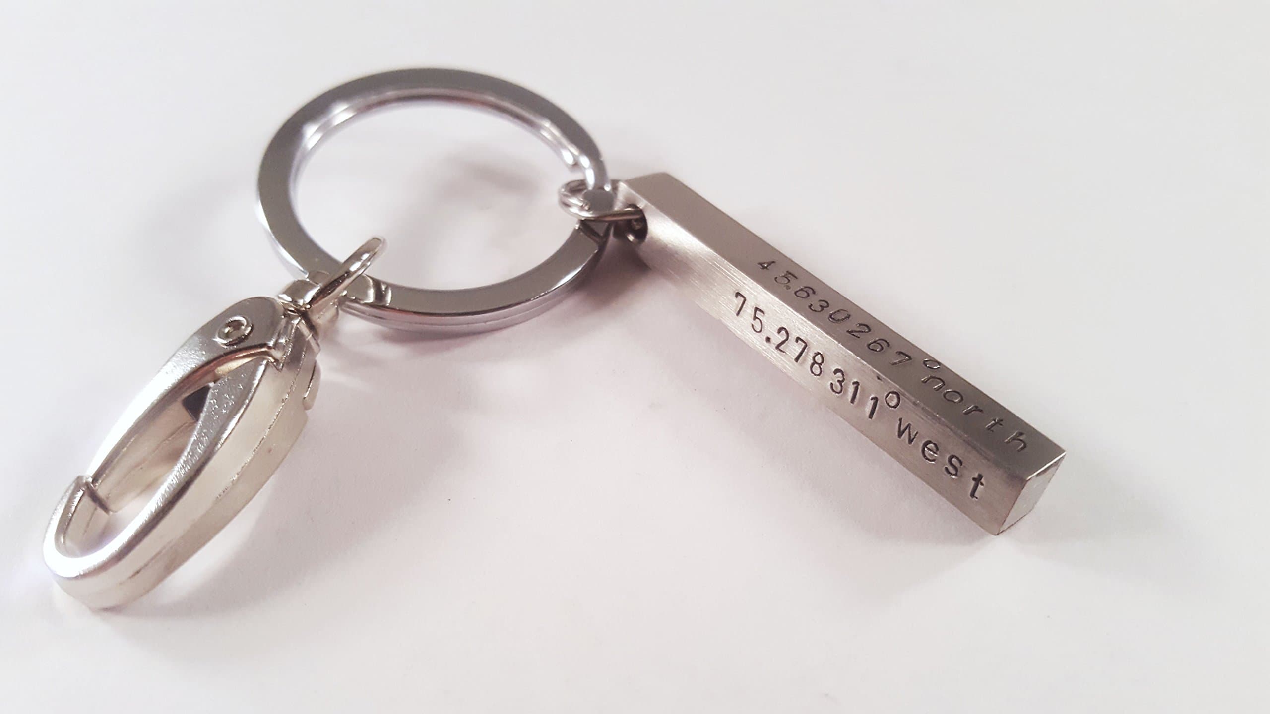 Personalized Key Chain, Silver, GPS Coordinates, Custom Engraved, Latitude, Longitude, Gift for Men, Boyfriend, Husband, Father