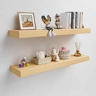 White Oak Floating Shelf for Wall, 2 Inch Thick Wood Floating Shelves Wall Mounted, 36" Long Shelves for Kitchen Bedroom Living Room,8" Deep Floating Book Shelves Set of 2, 50LB Capacity